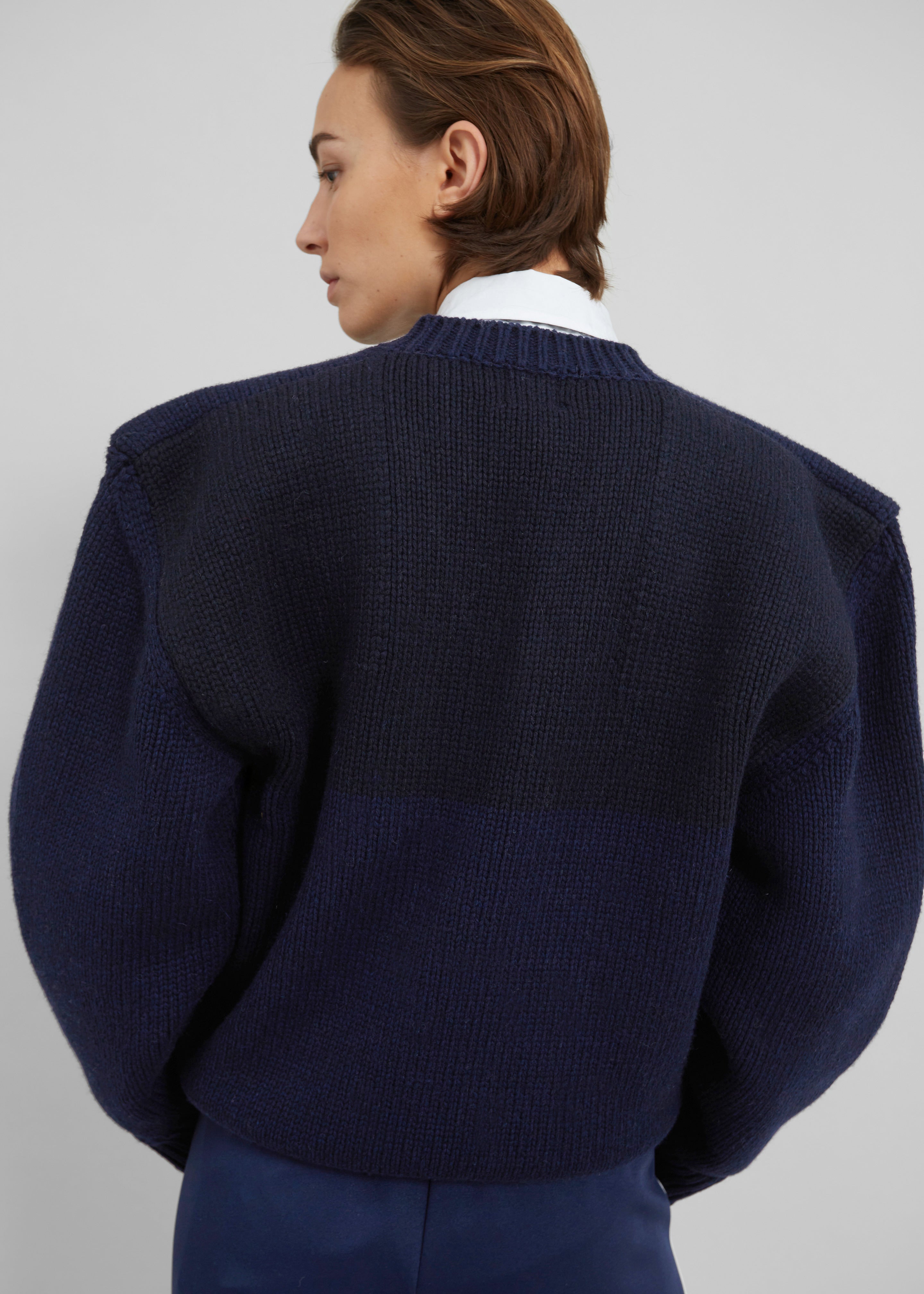 Edina Two Tone Wool Sweater - Navy - 3