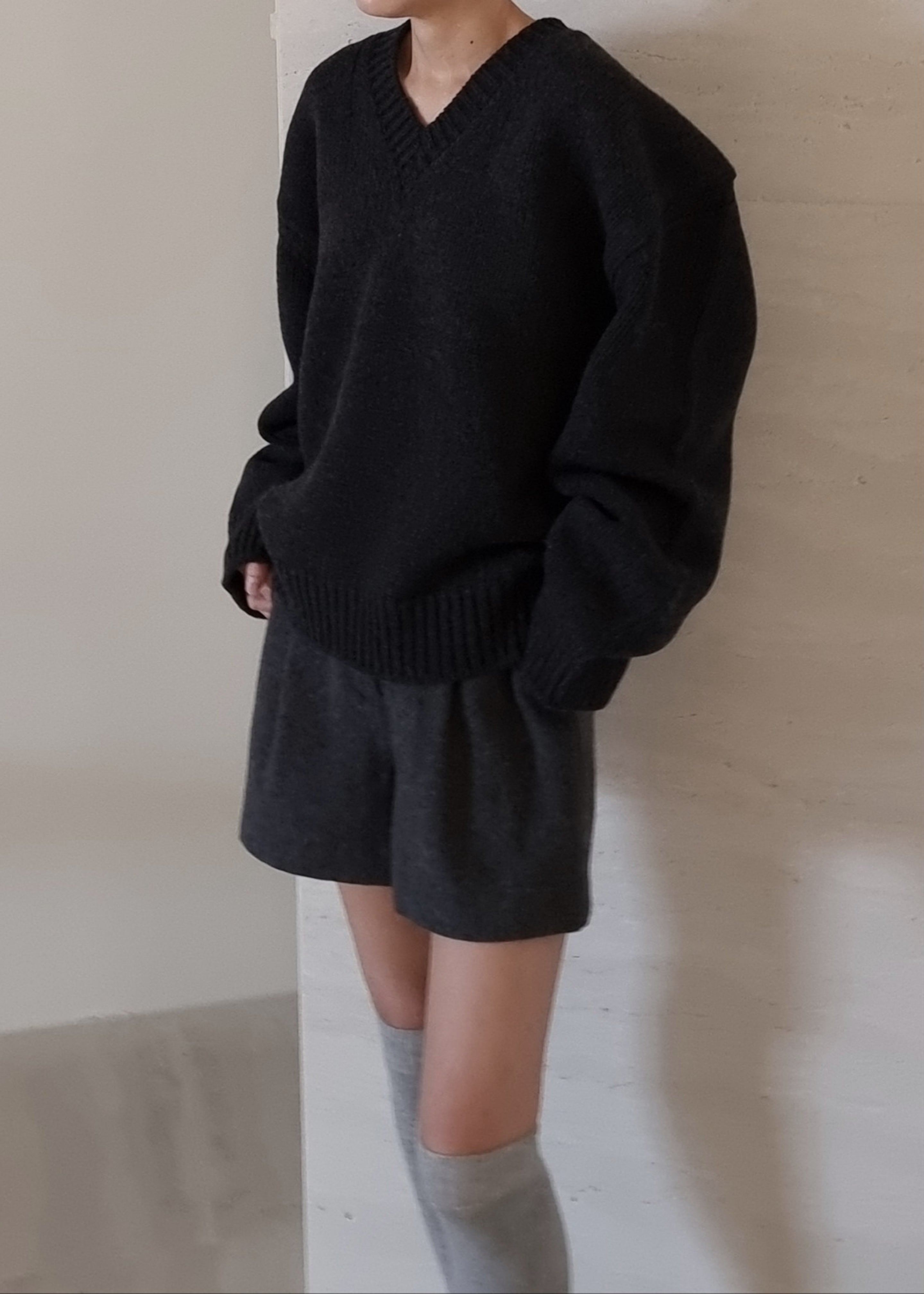 Edina Two Tone Wool Sweater - Charcoal - 10