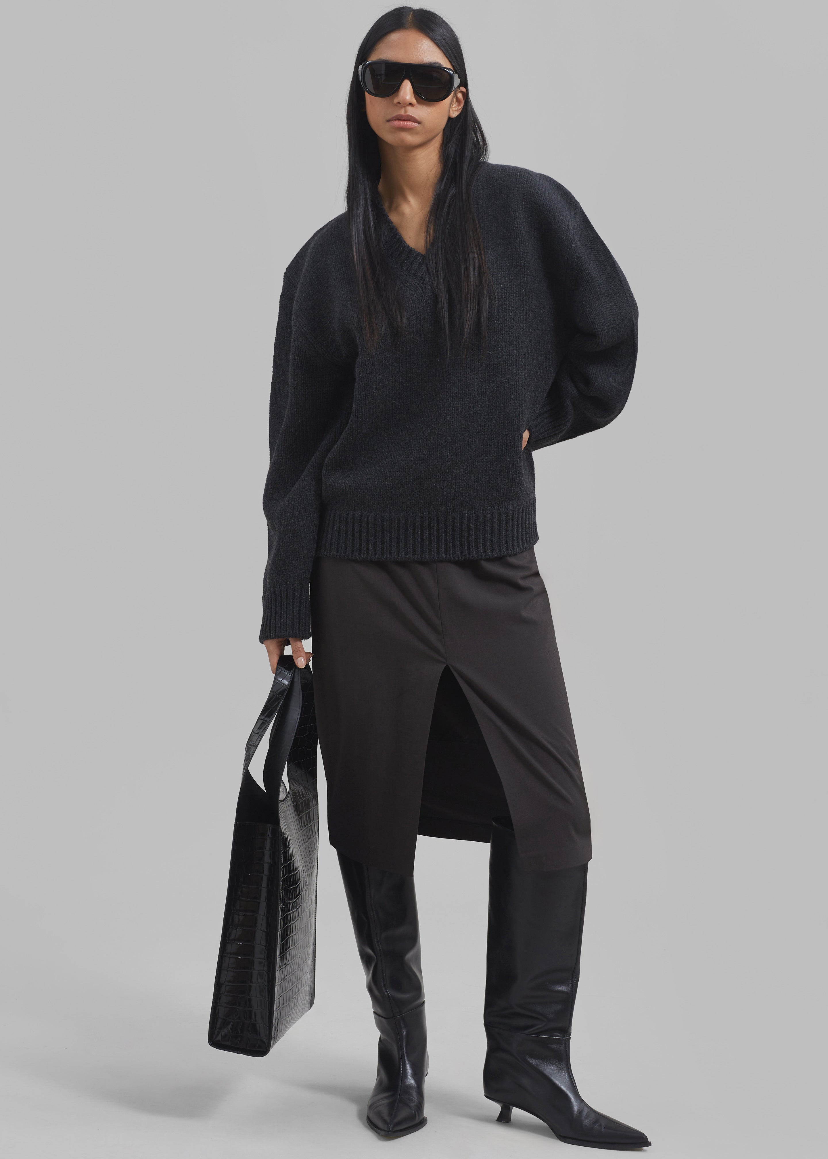 Edina Two Tone Wool Sweater - Charcoal