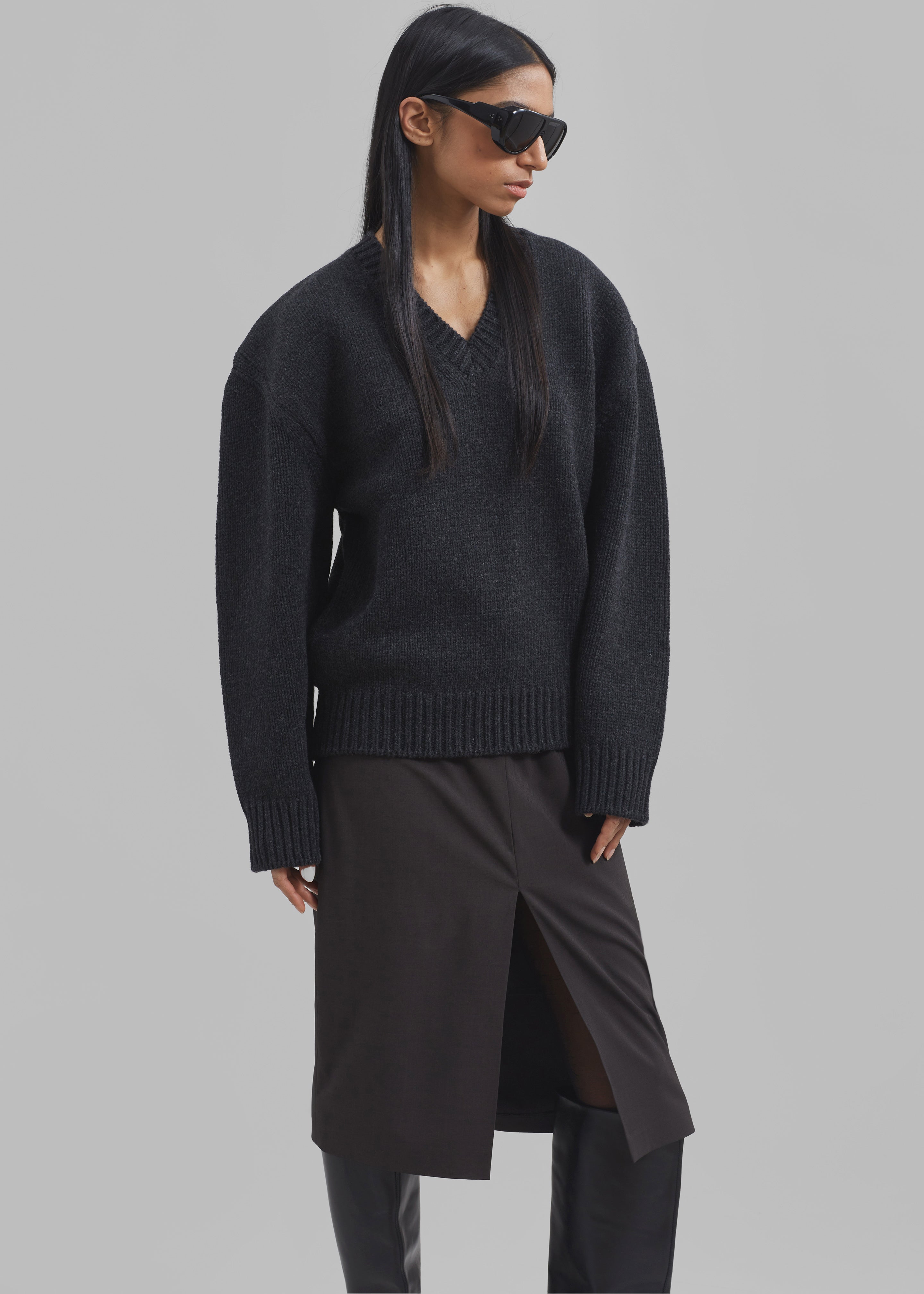 Edina Two Tone Wool Sweater - Charcoal - 3