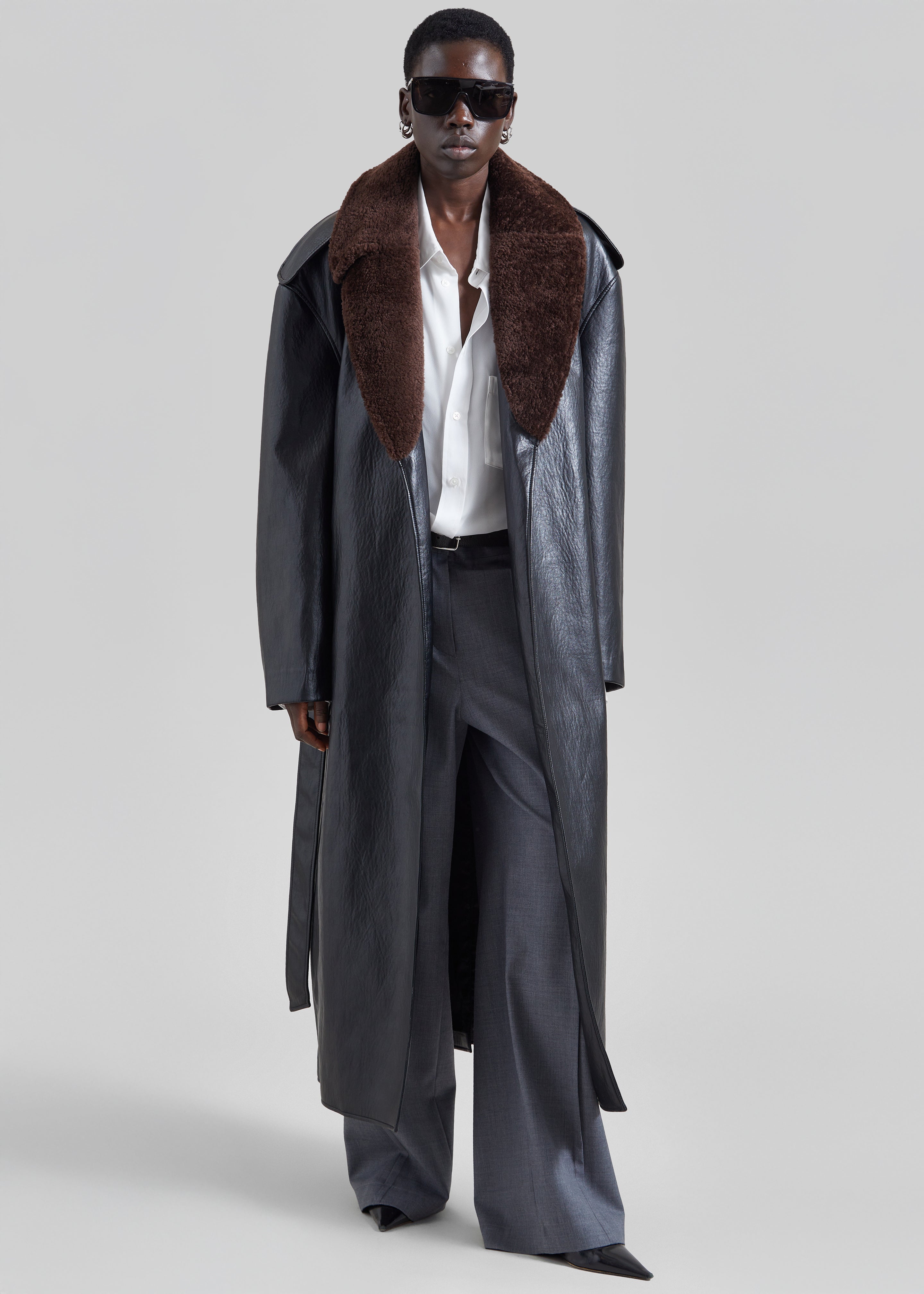 Edra Removable Collar Trench Coat - Black - 1