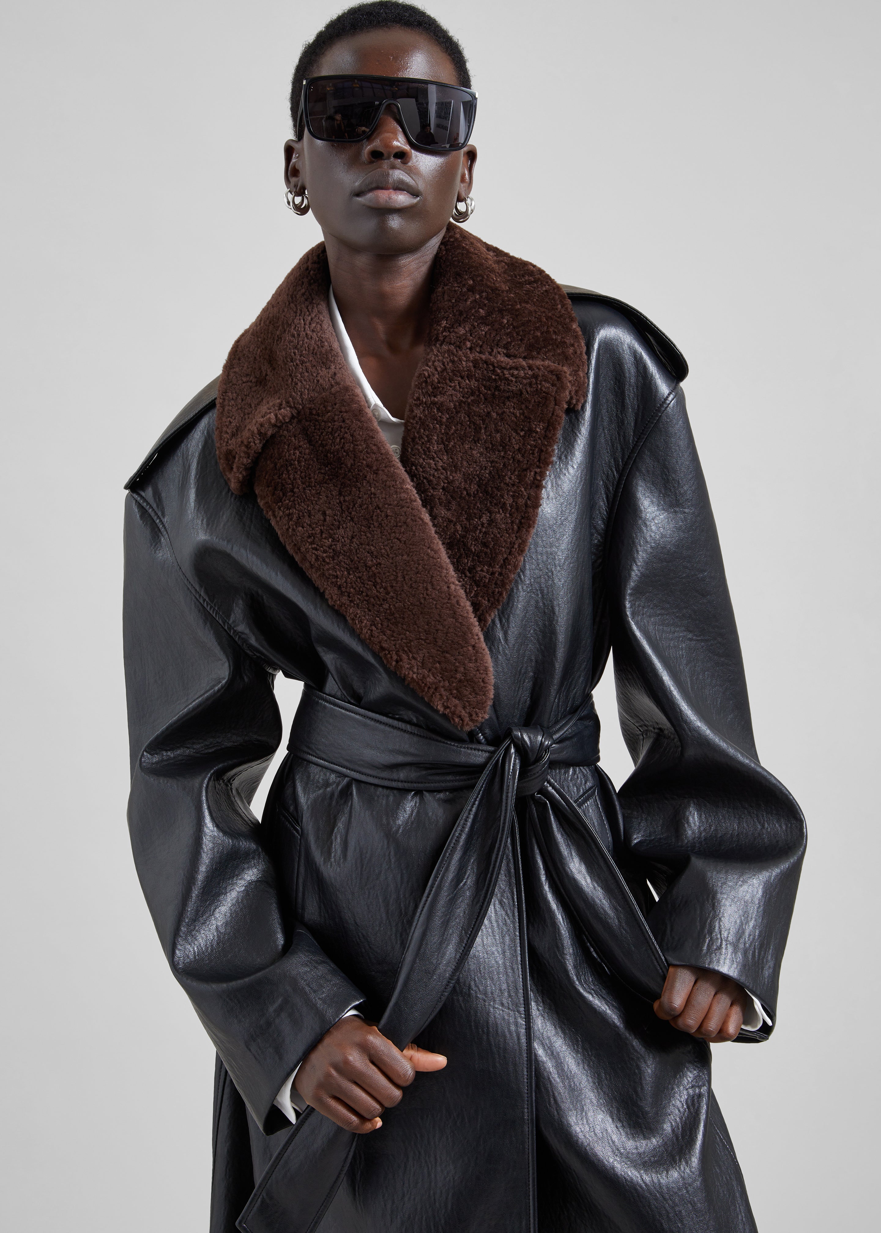 Edra Removable Collar Trench Coat - Black - 5