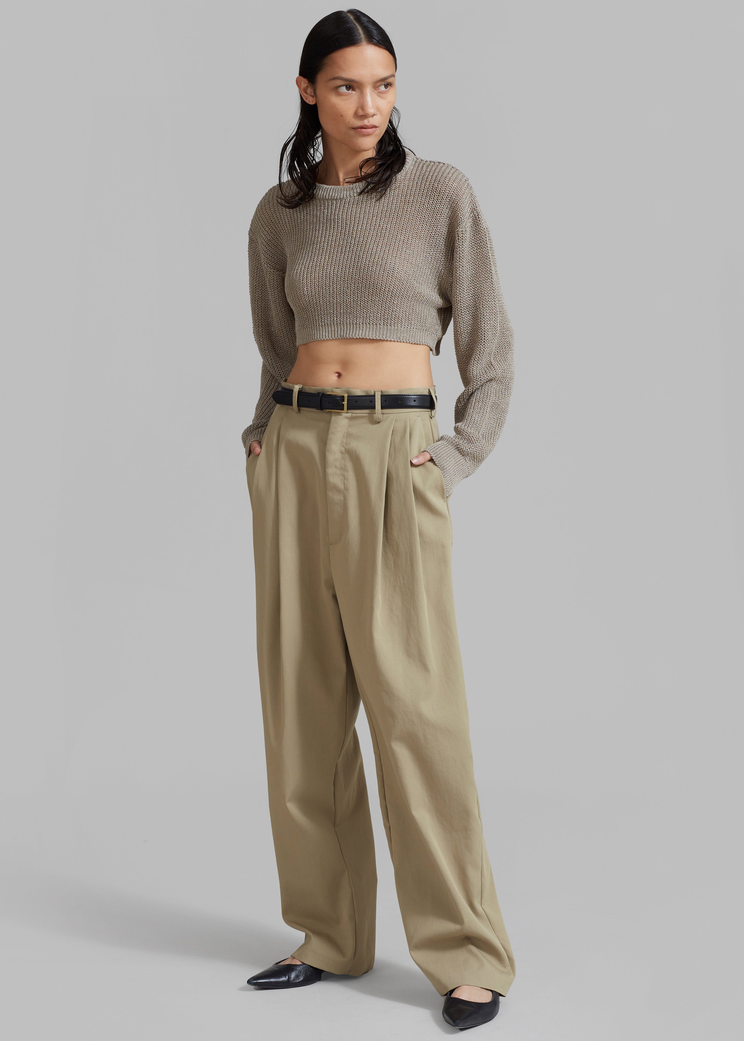 Effie Pleated Pants - Khaki - 5