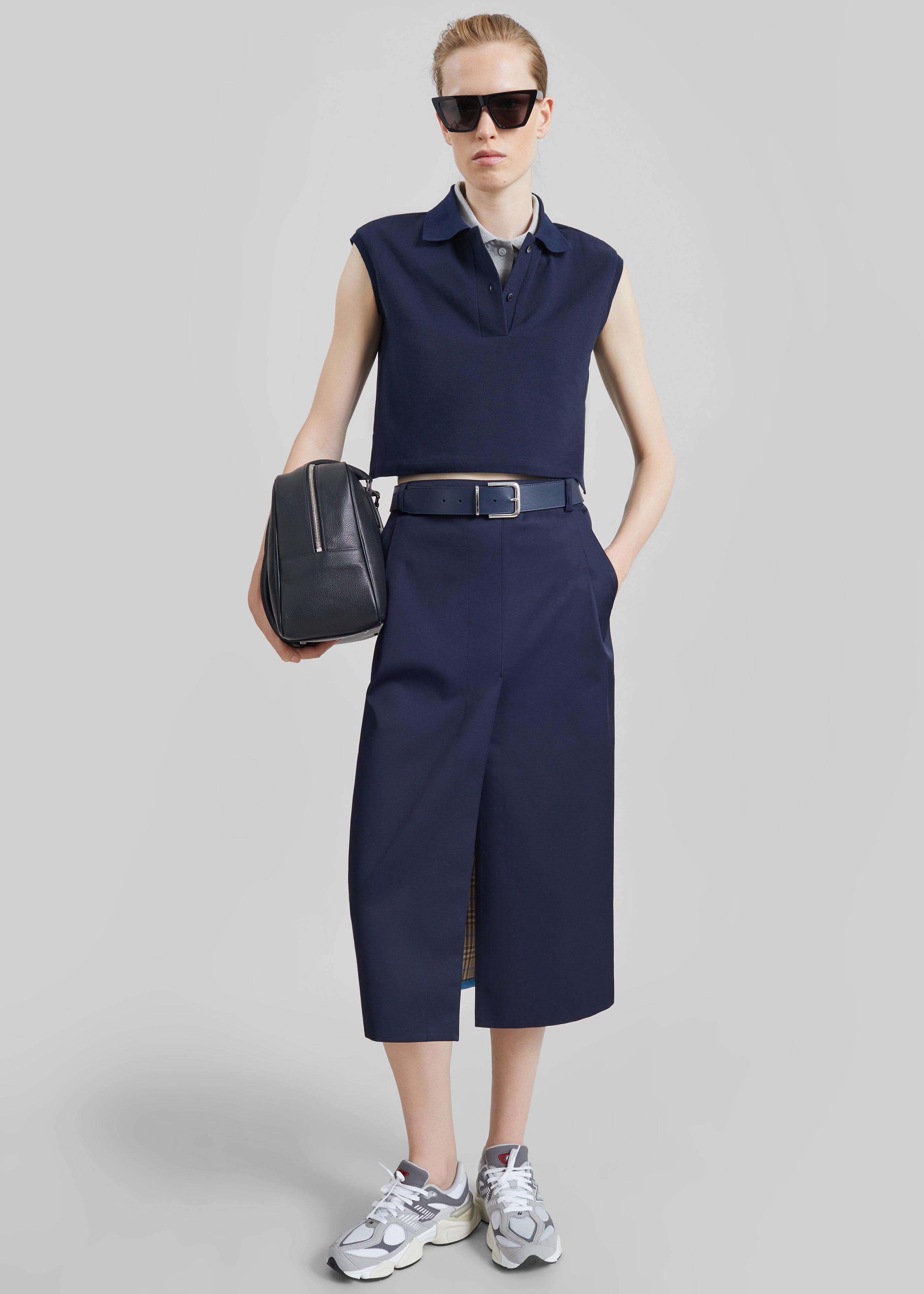 Elian Tailored Midi Skirt - Navy - 4