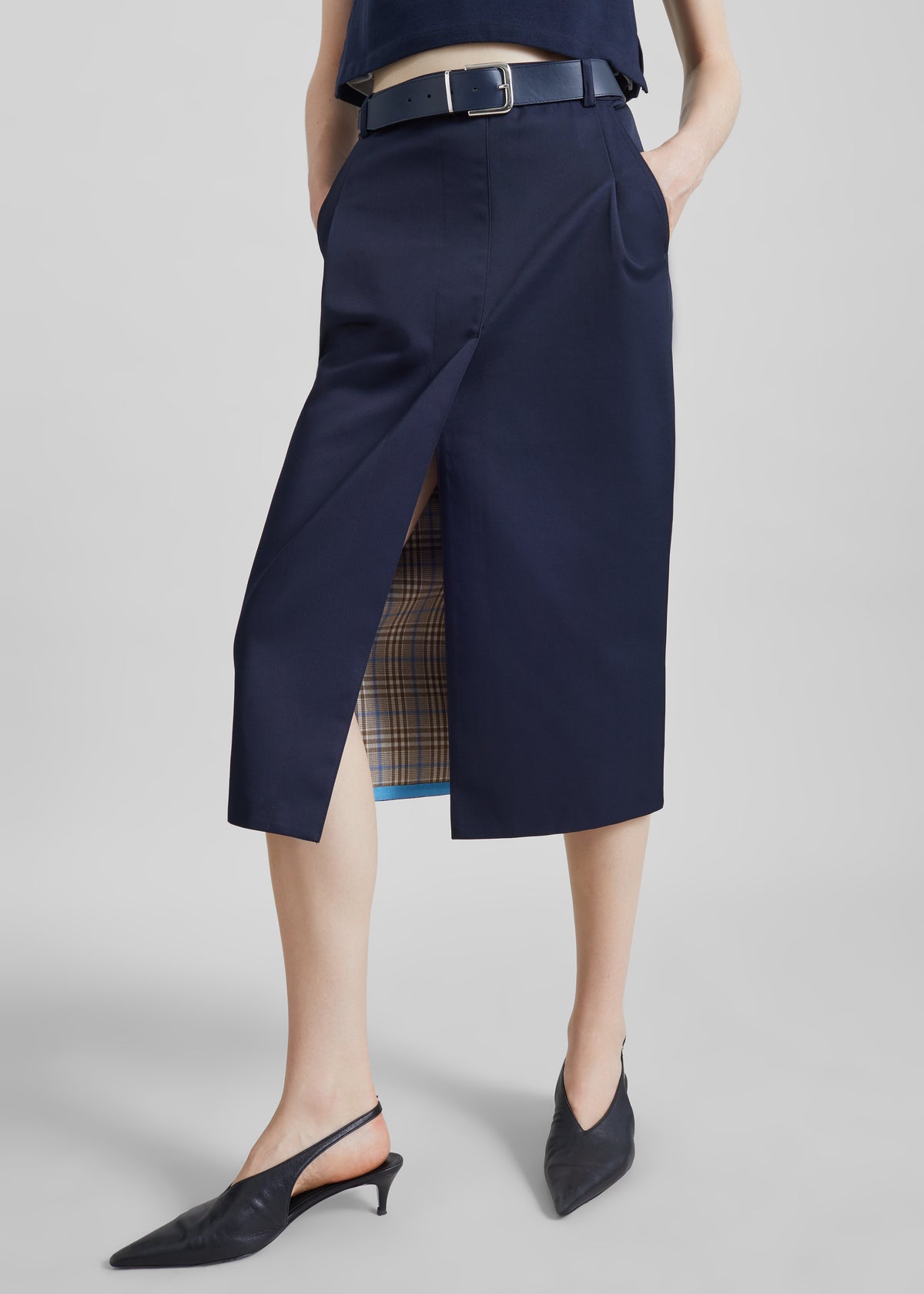 Elian Tailored Midi Skirt - Navy - 2
