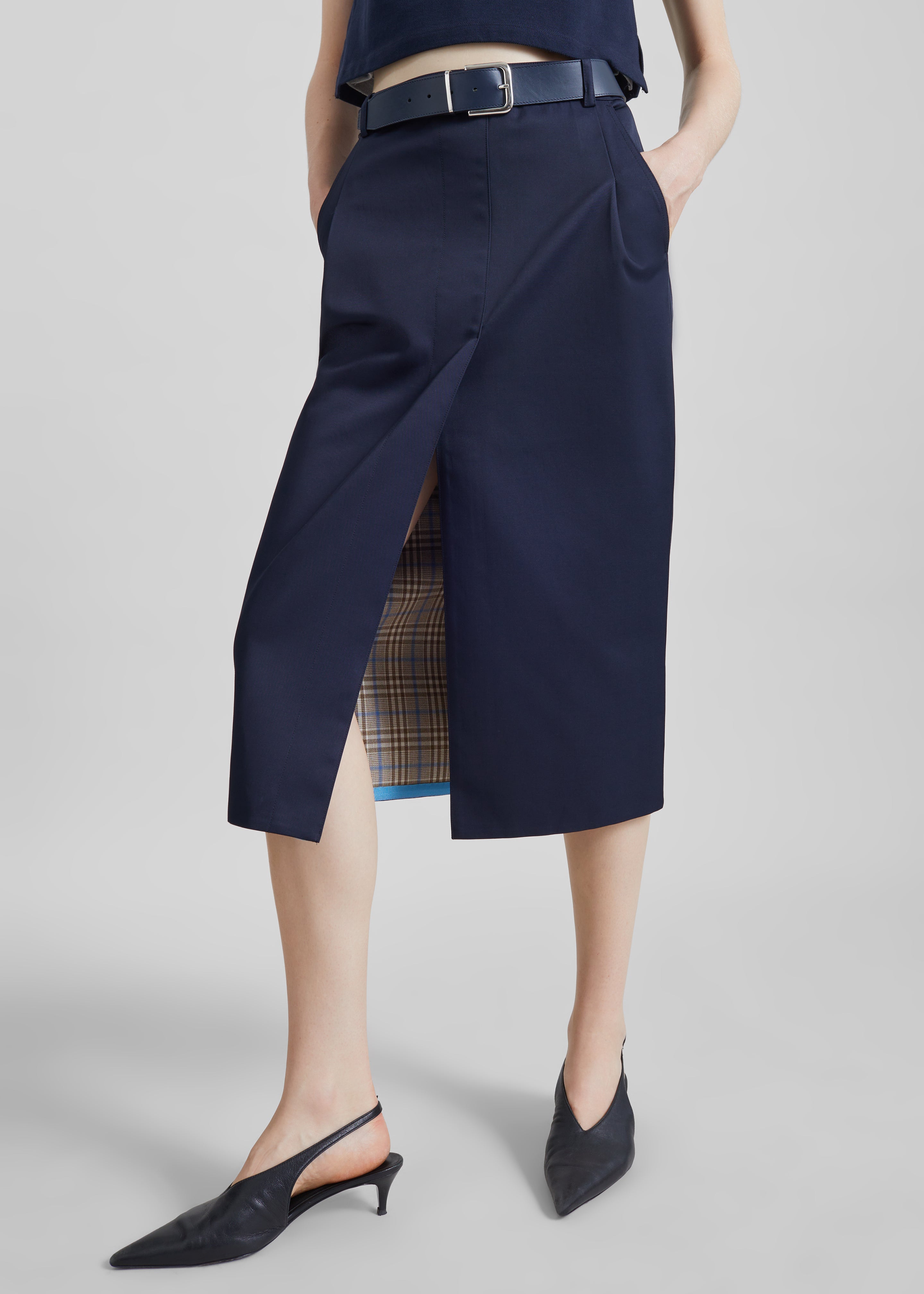 Elian Tailored Midi Skirt - Navy - 2