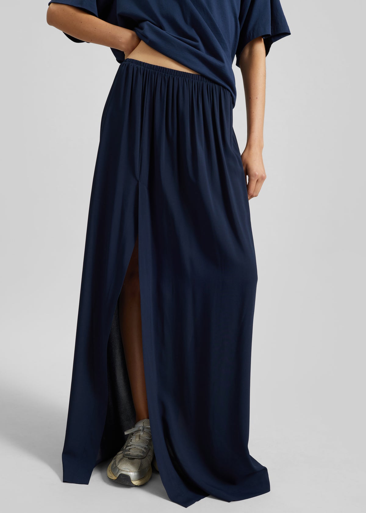 Elie Silk Fluid Maxi Skirt - Navy - 6