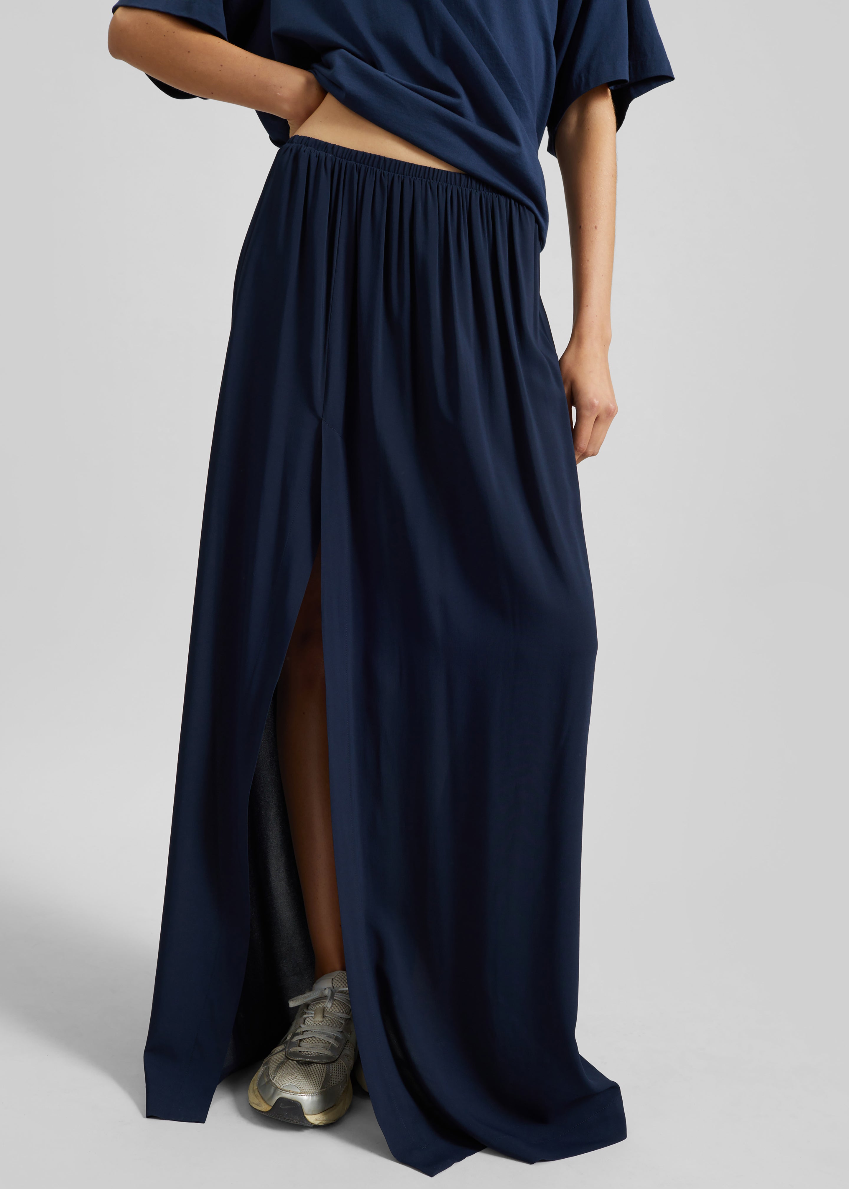 Elie Silk Fluid Maxi Skirt - Navy - 6