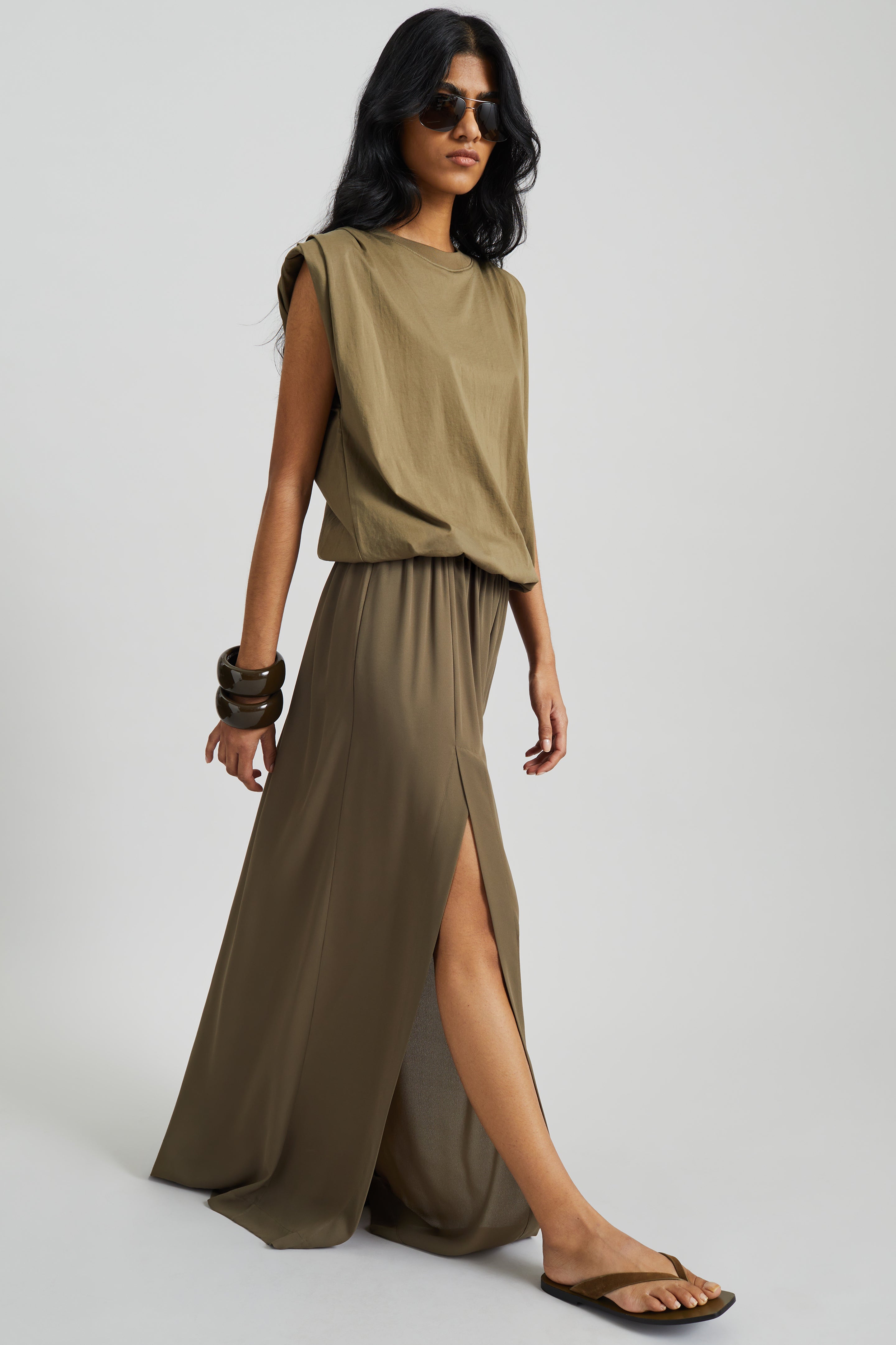 Elie Silk Fluid Maxi Skirt - Olive - 5