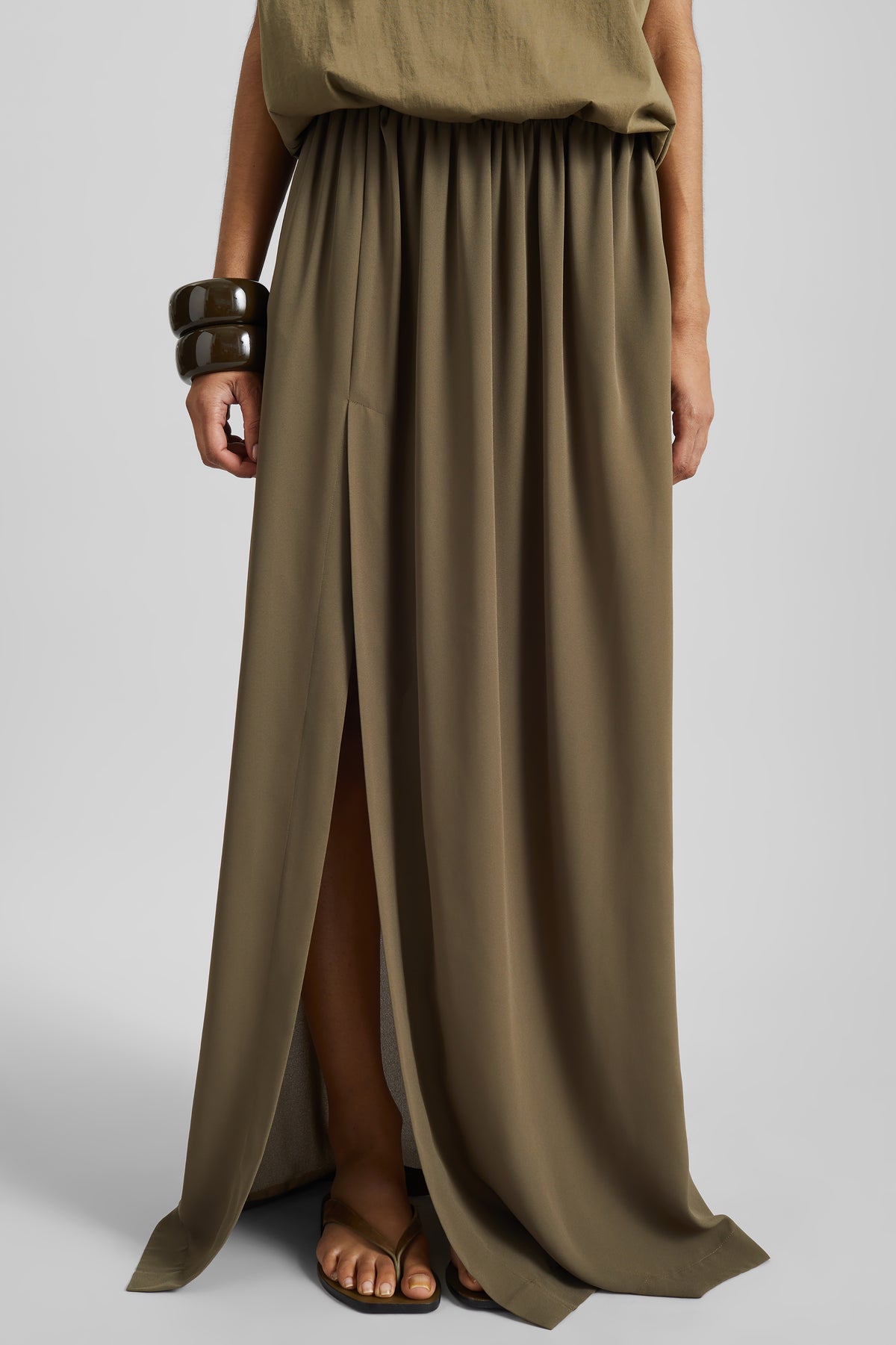 Elie Silk Fluid Maxi Skirt - Olive - 4
