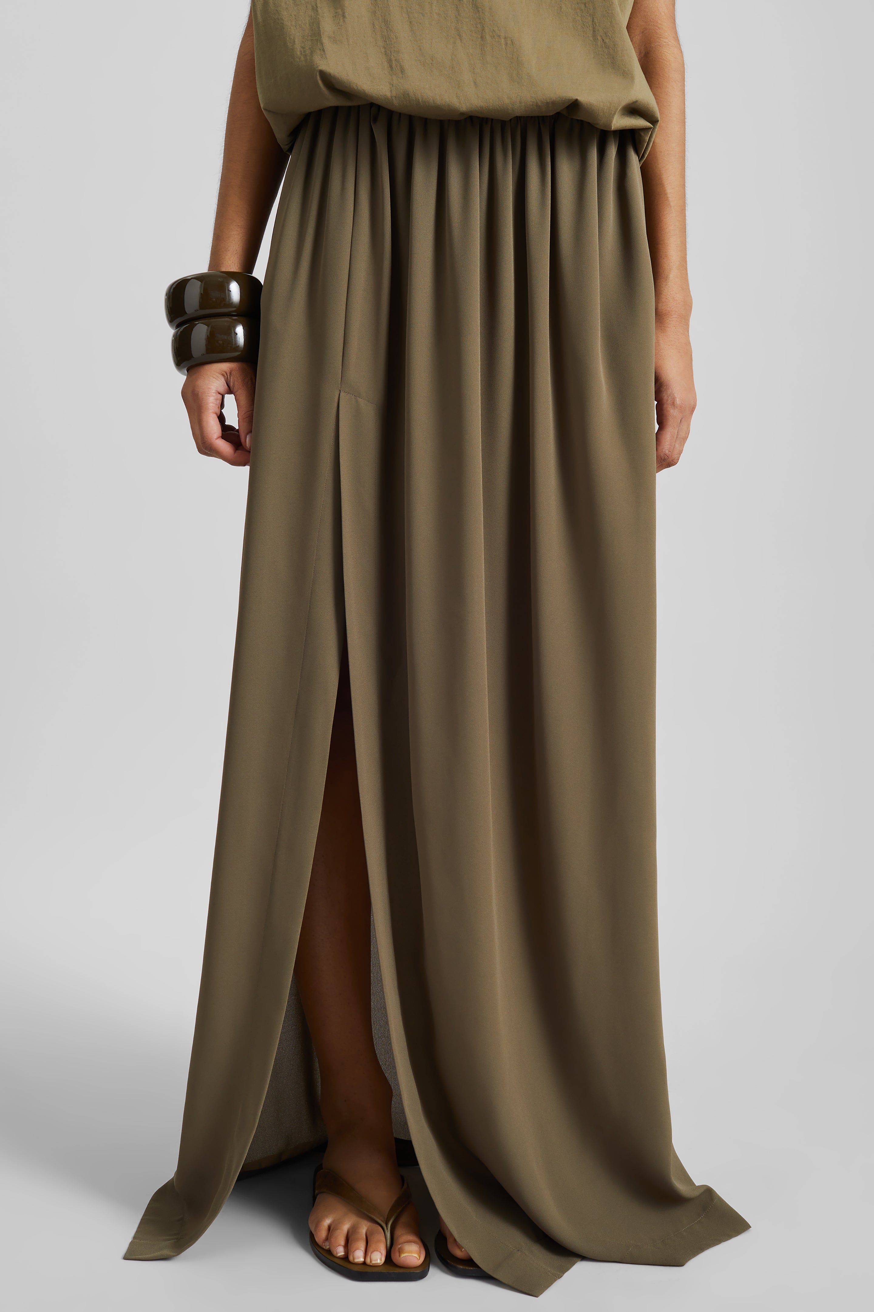 Elie Silk Fluid Maxi Skirt - Olive - 4