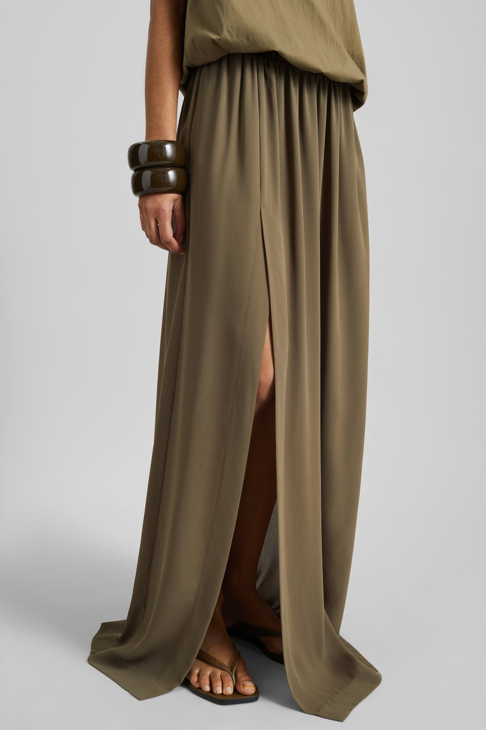 Elie Silk Fluid Maxi Skirt - Olive - 1