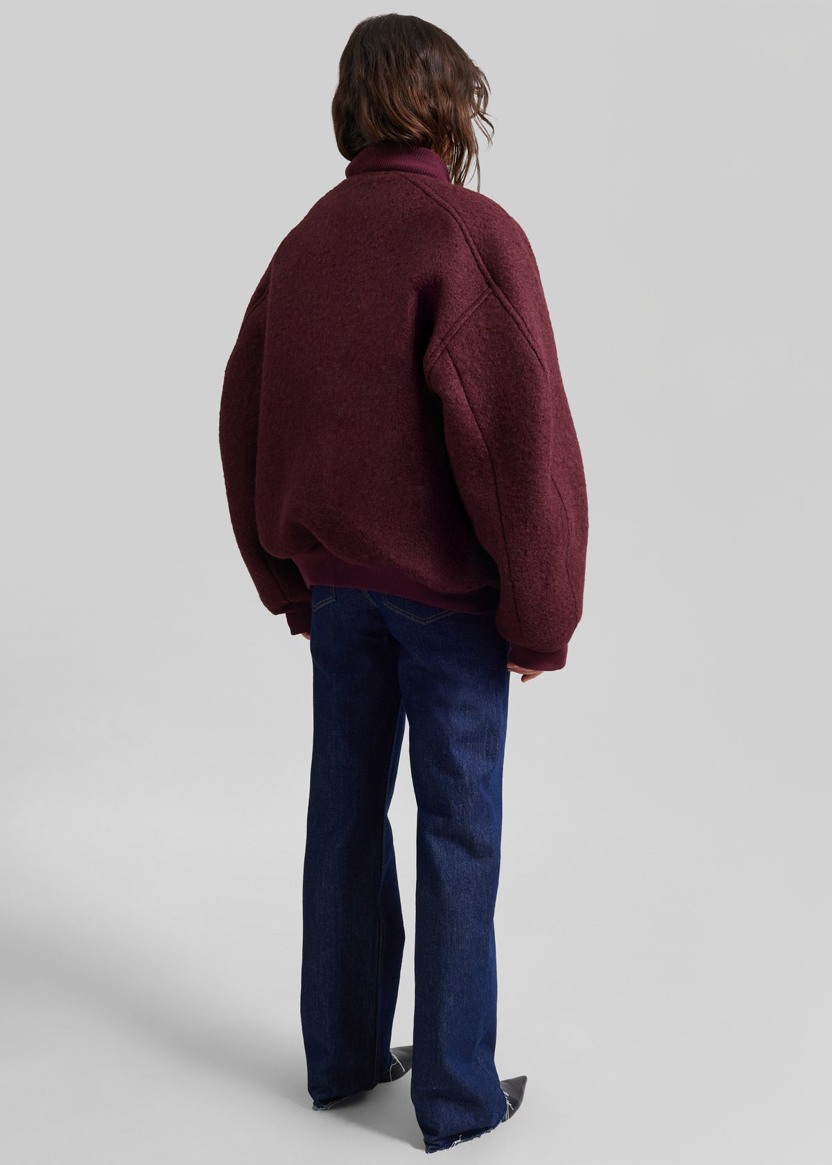 Elinor Boucle Oversized Bomber Jacket - Burgundy