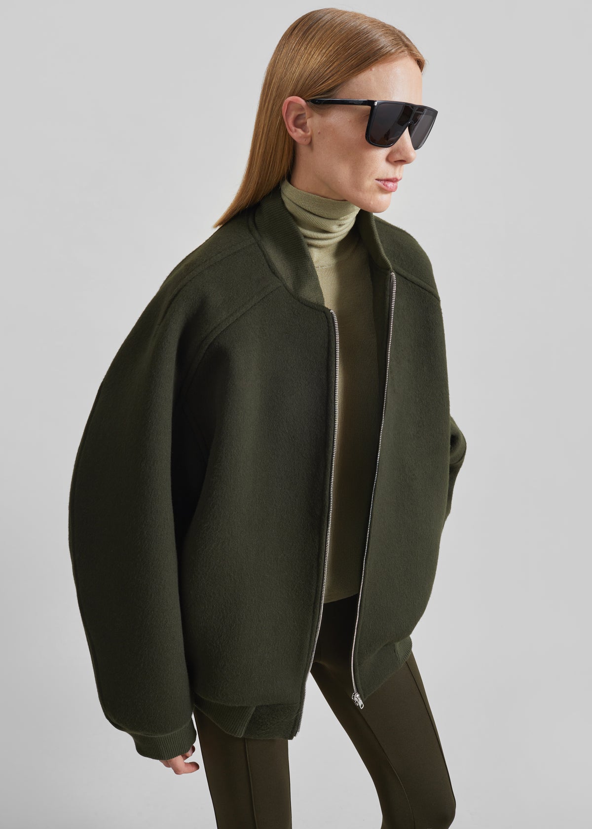 Elinor Oversized Bomber Jacket - Dark Olive