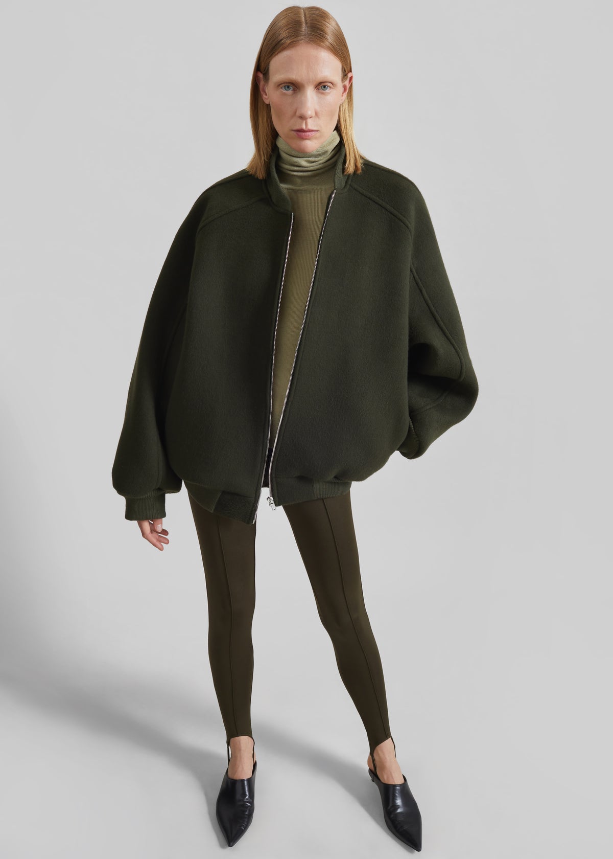 Elinor Oversized Bomber Jacket - Dark Olive