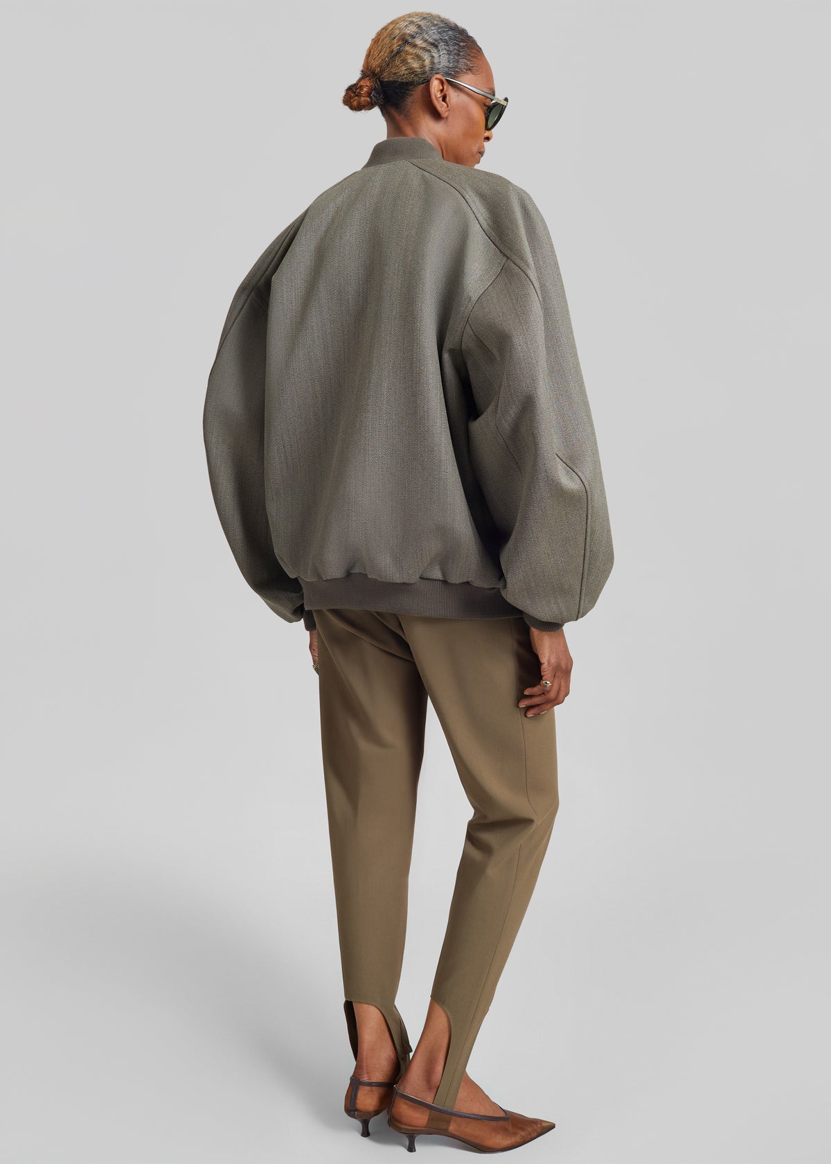 Elinor Wool Oversized Bomber Jacket - Beige Melange