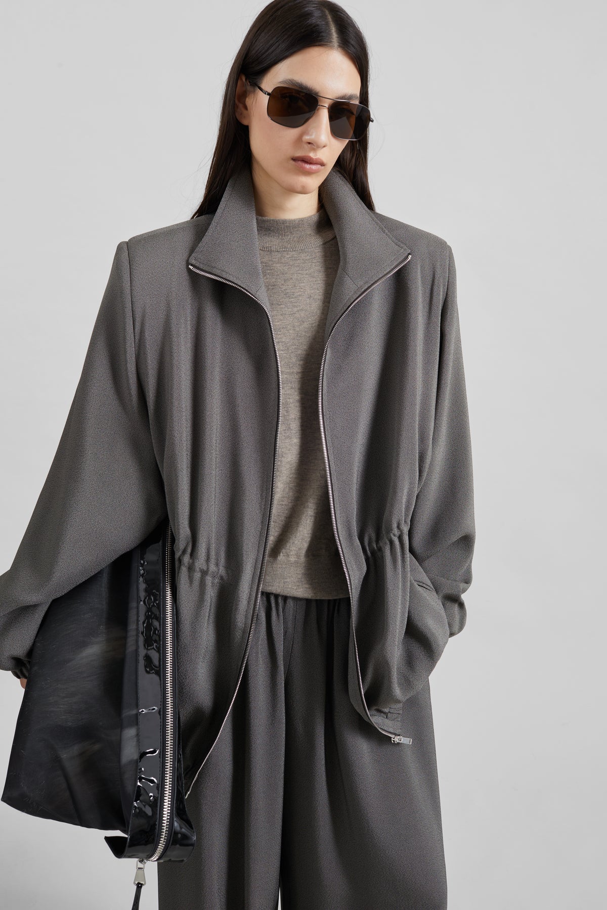 Elion Cinched Track Jacket - Dark Grey Melange