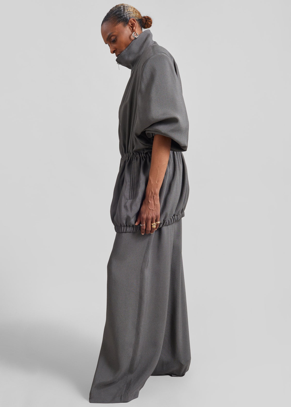Elion Cinched Track Jacket - Dark Grey Melange