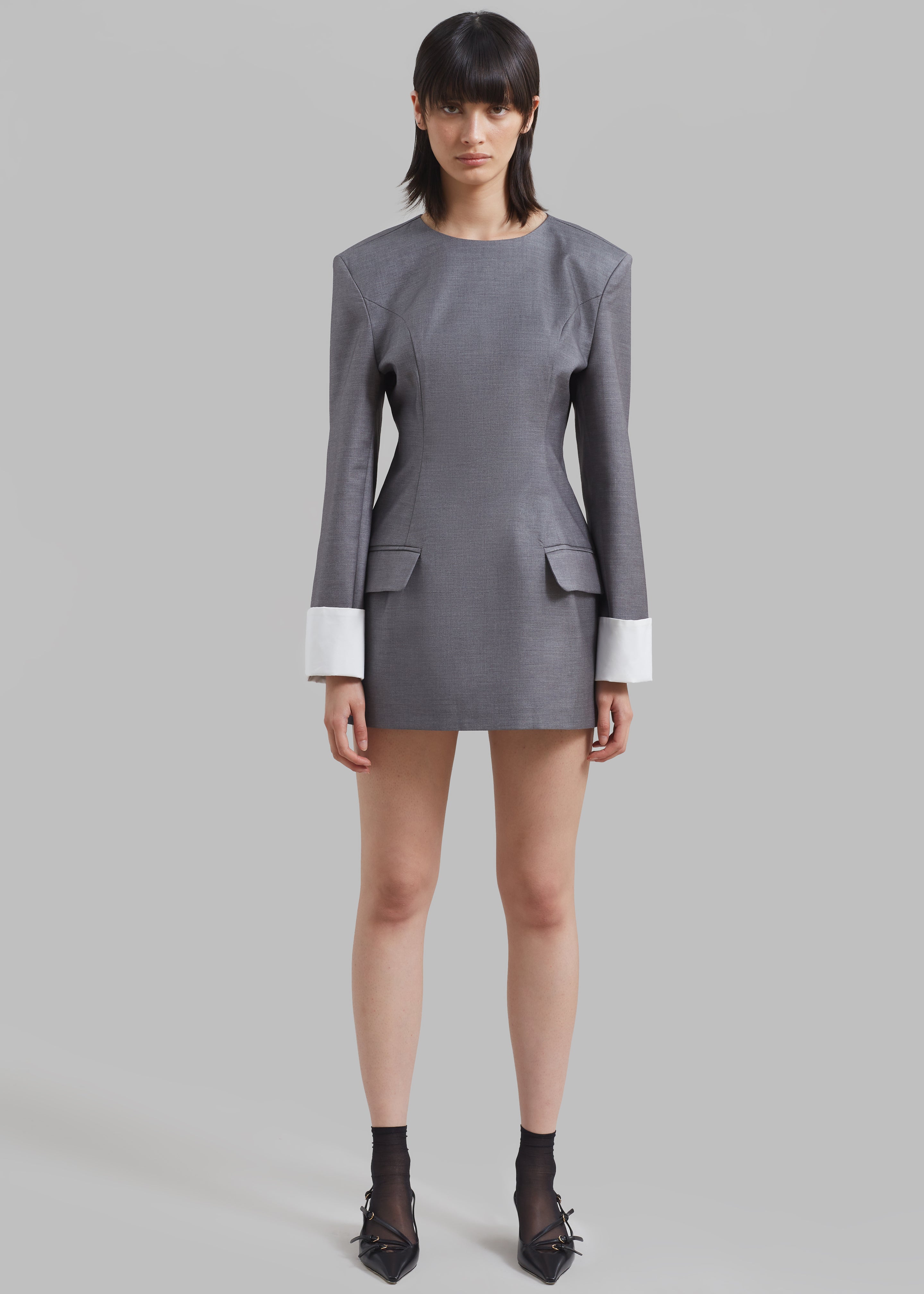 Eliza Padded Suit Dress - Grey - 2