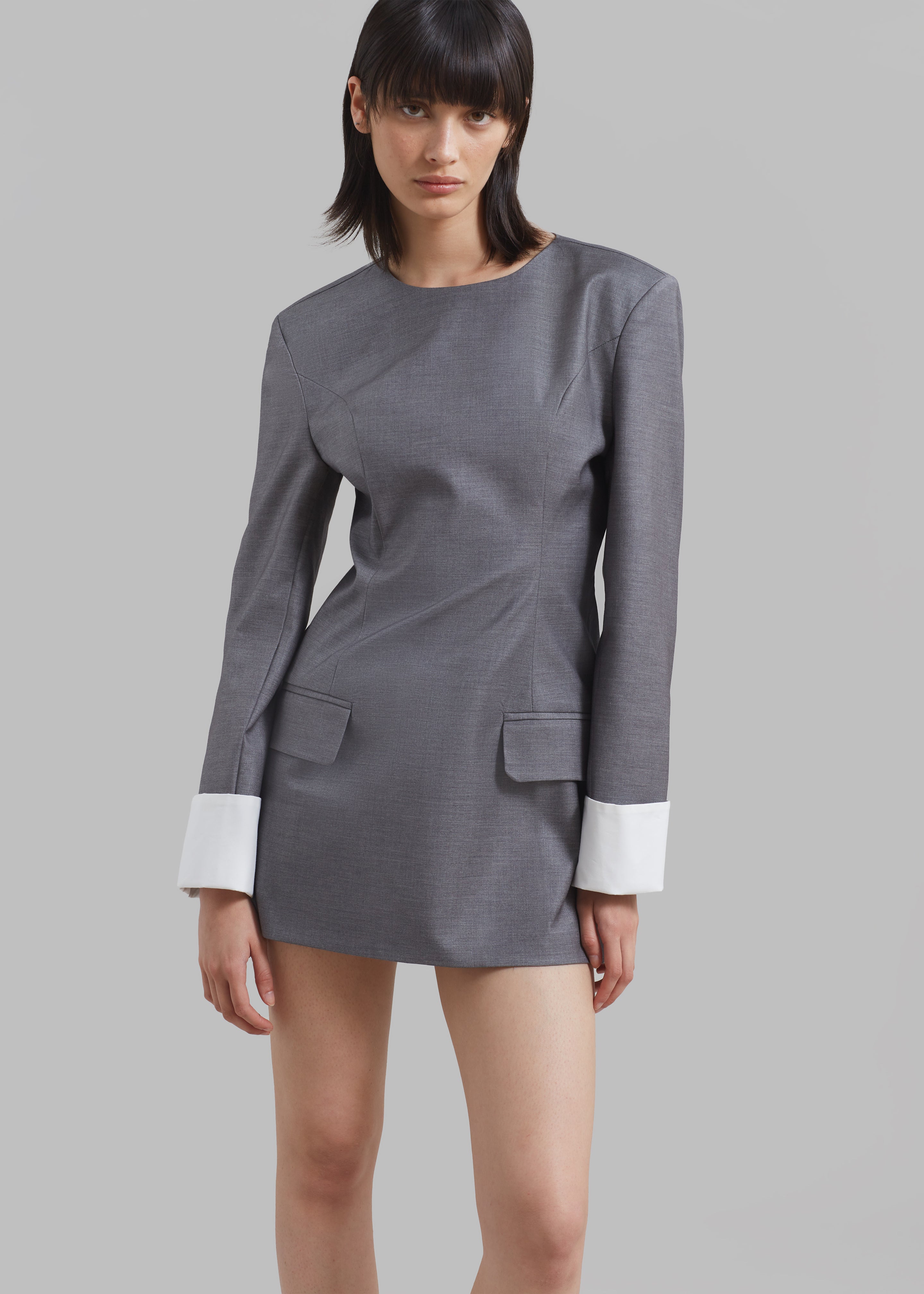 Eliza Padded Suit Dress - Grey - 5