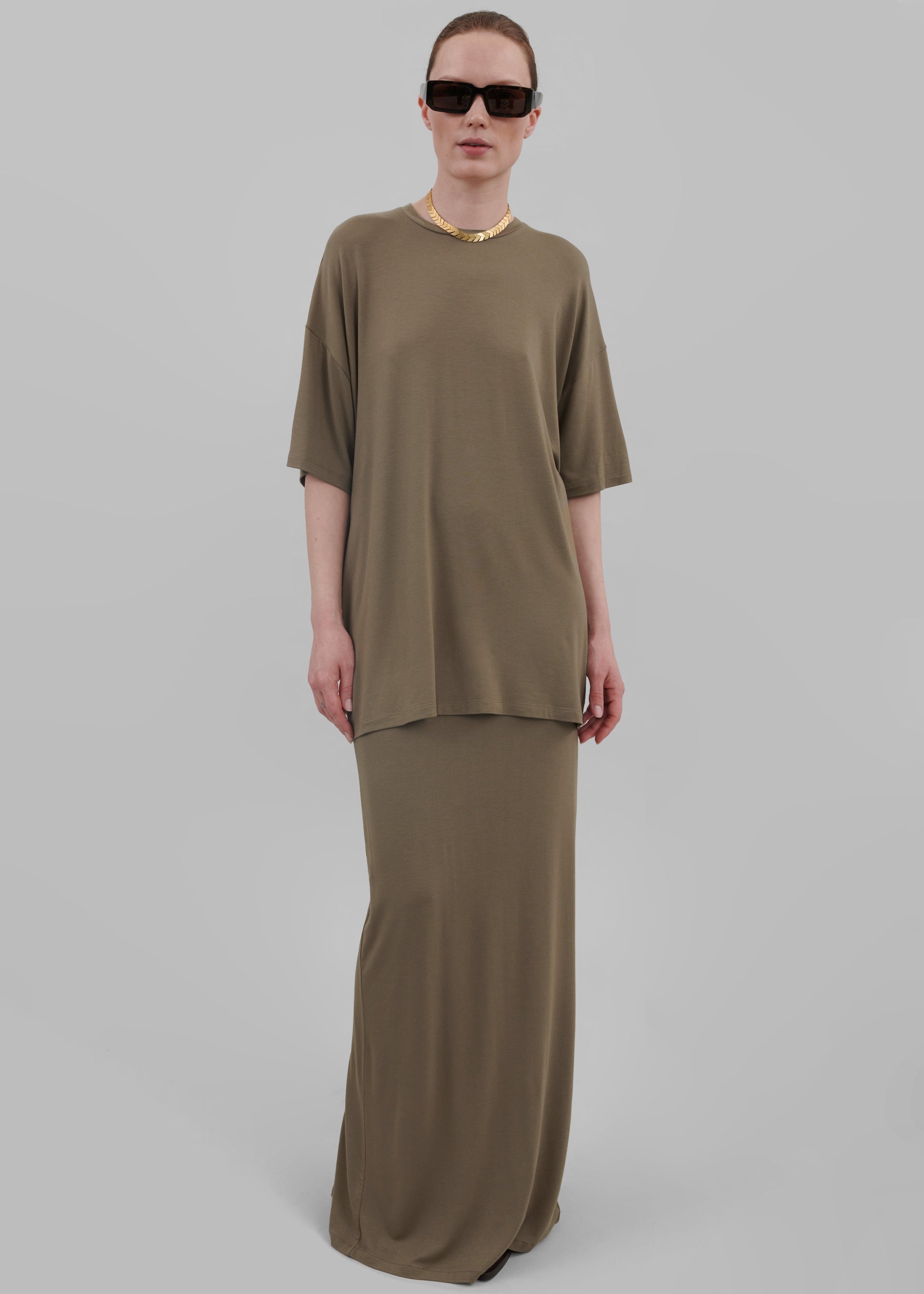Shop the look image for Ella Maxi Skirt - Khaki Brown