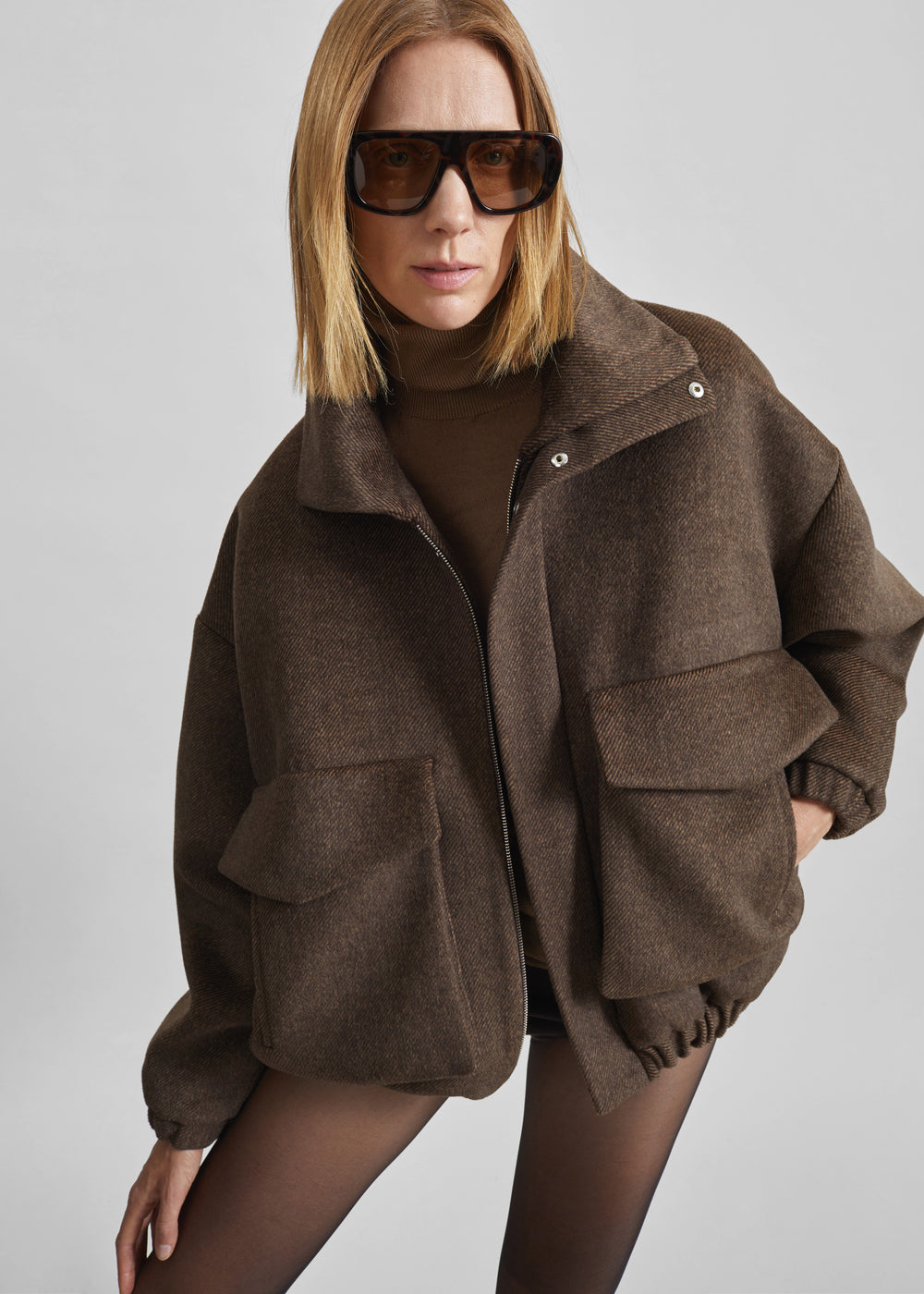 Elle Aviator Jacket - Brown Melange - 1