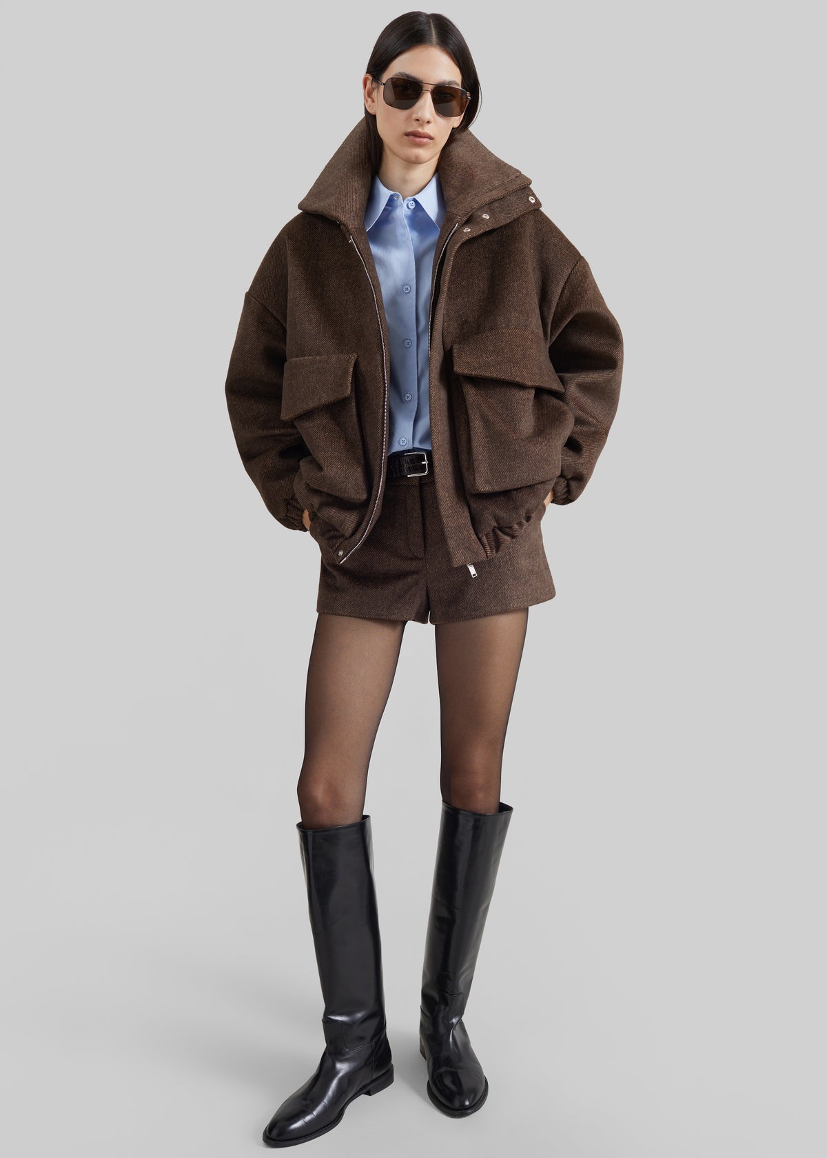 Elle Aviator Jacket - Brown Melange