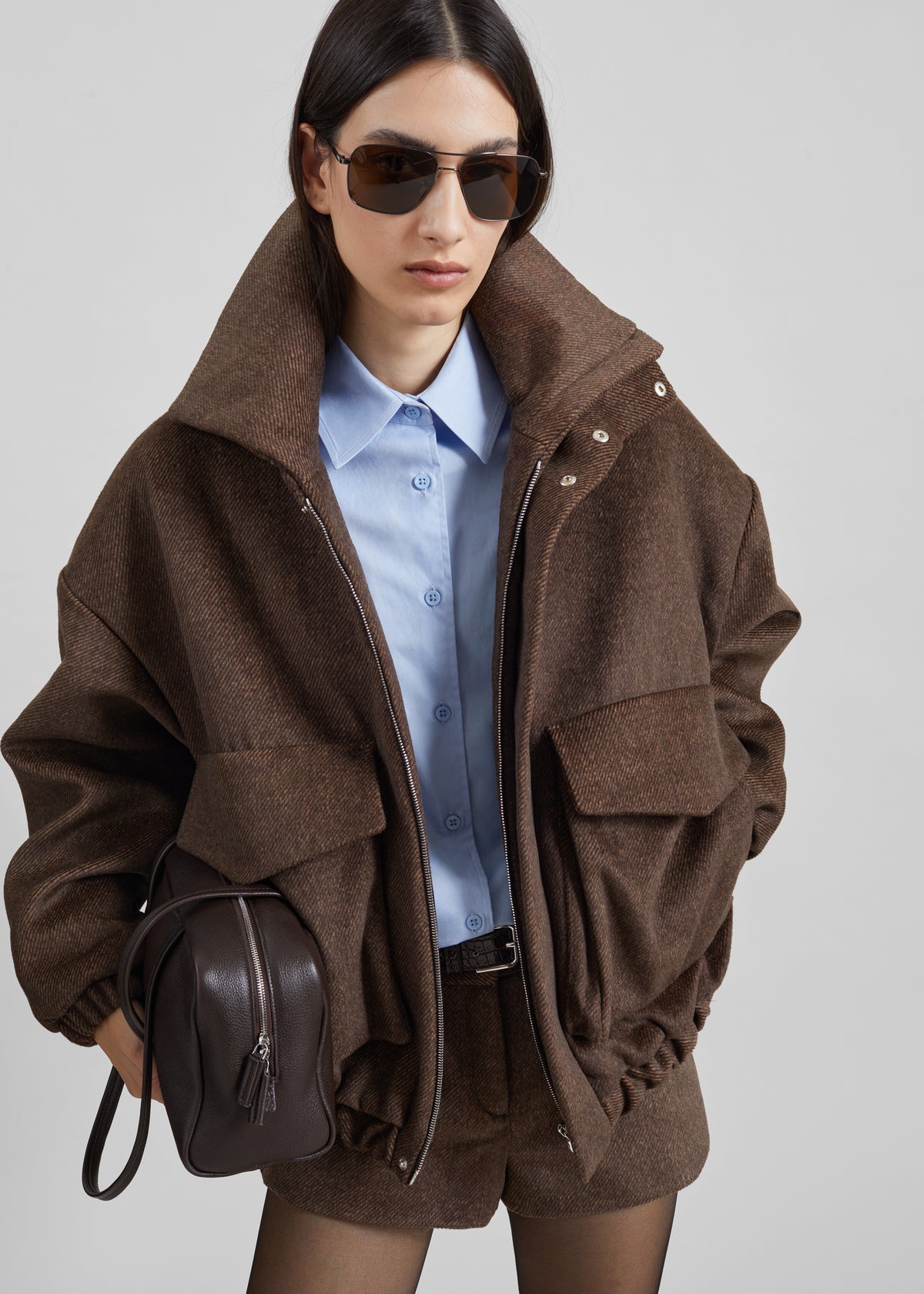 Elle Aviator Jacket - Brown Melange