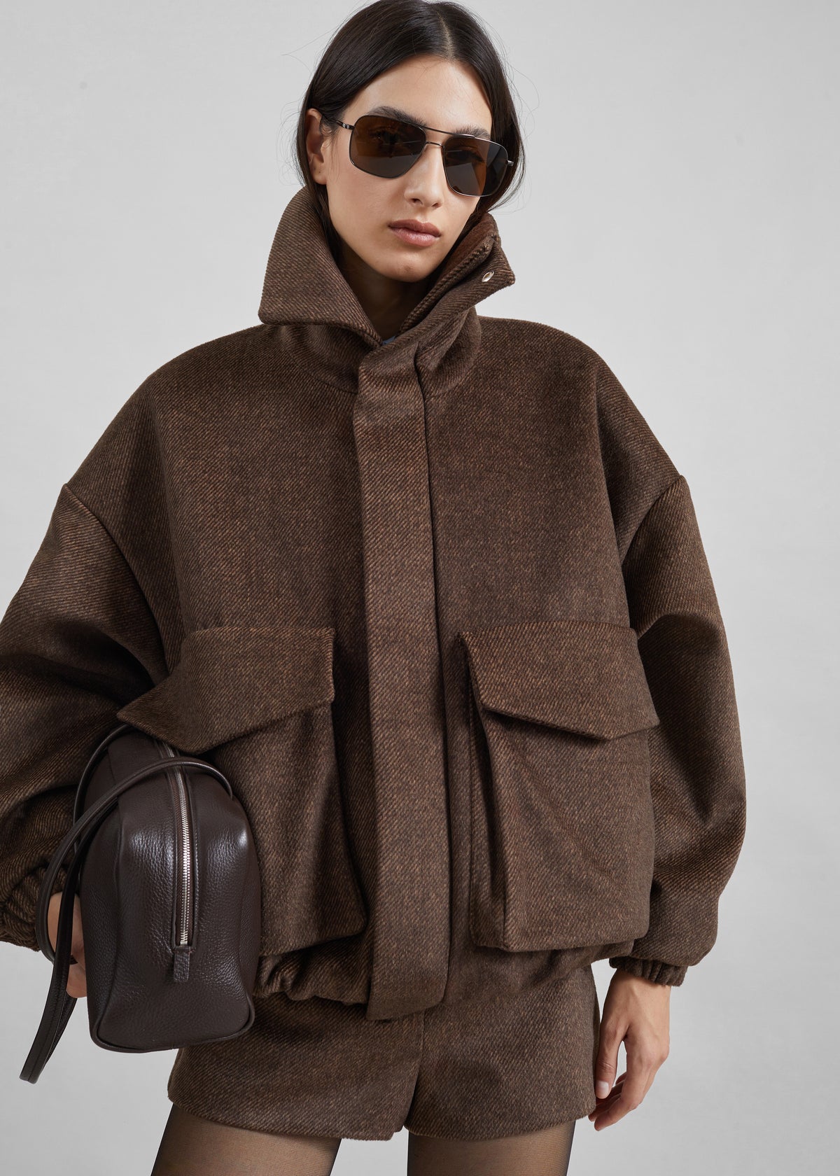 Elle Aviator Jacket - Brown Melange
