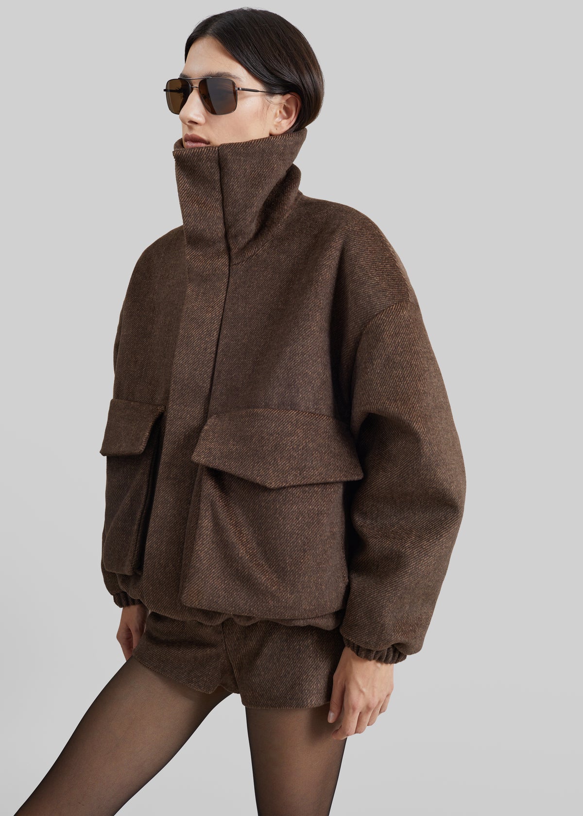Elle Aviator Jacket - Brown Melange