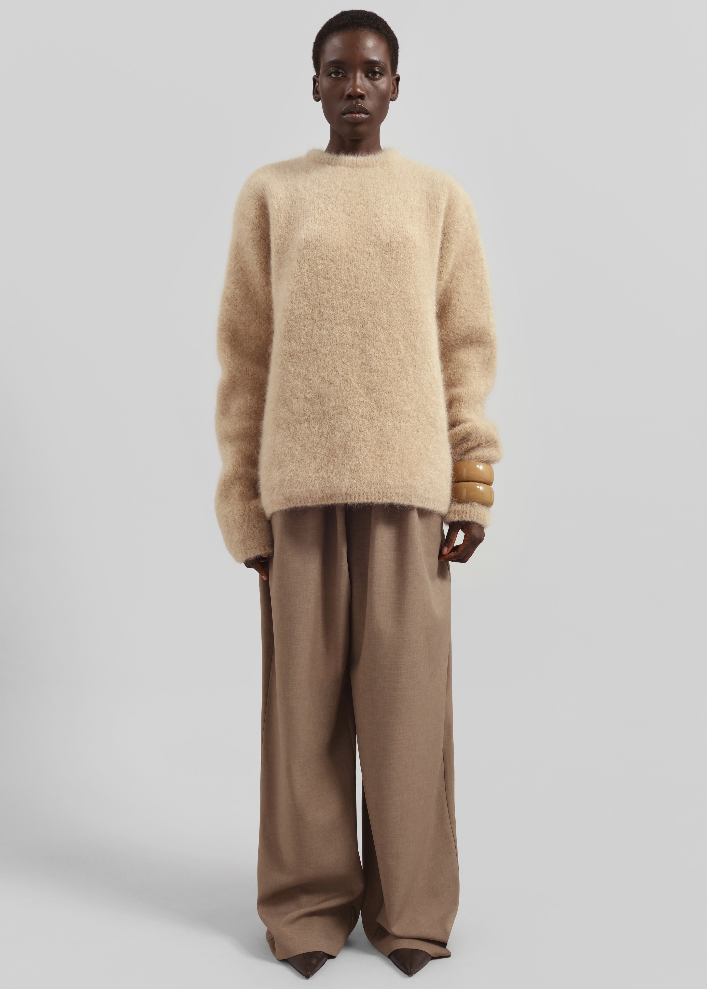 Ellery Mohair Crewneck Sweater - Beige – The Frankie Shop