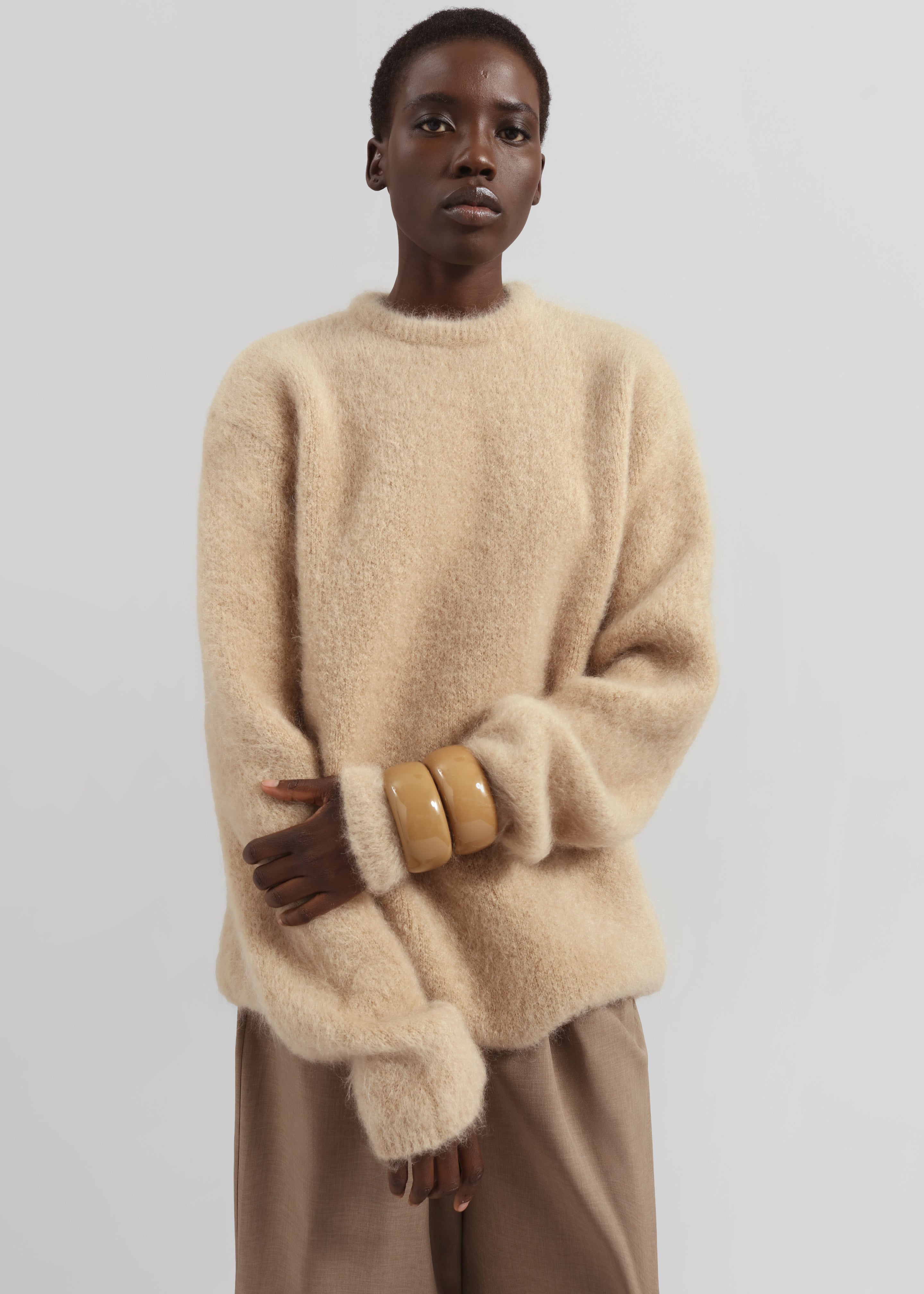 Ellery Mohair Crewneck Sweater - Beige – The Frankie Shop
