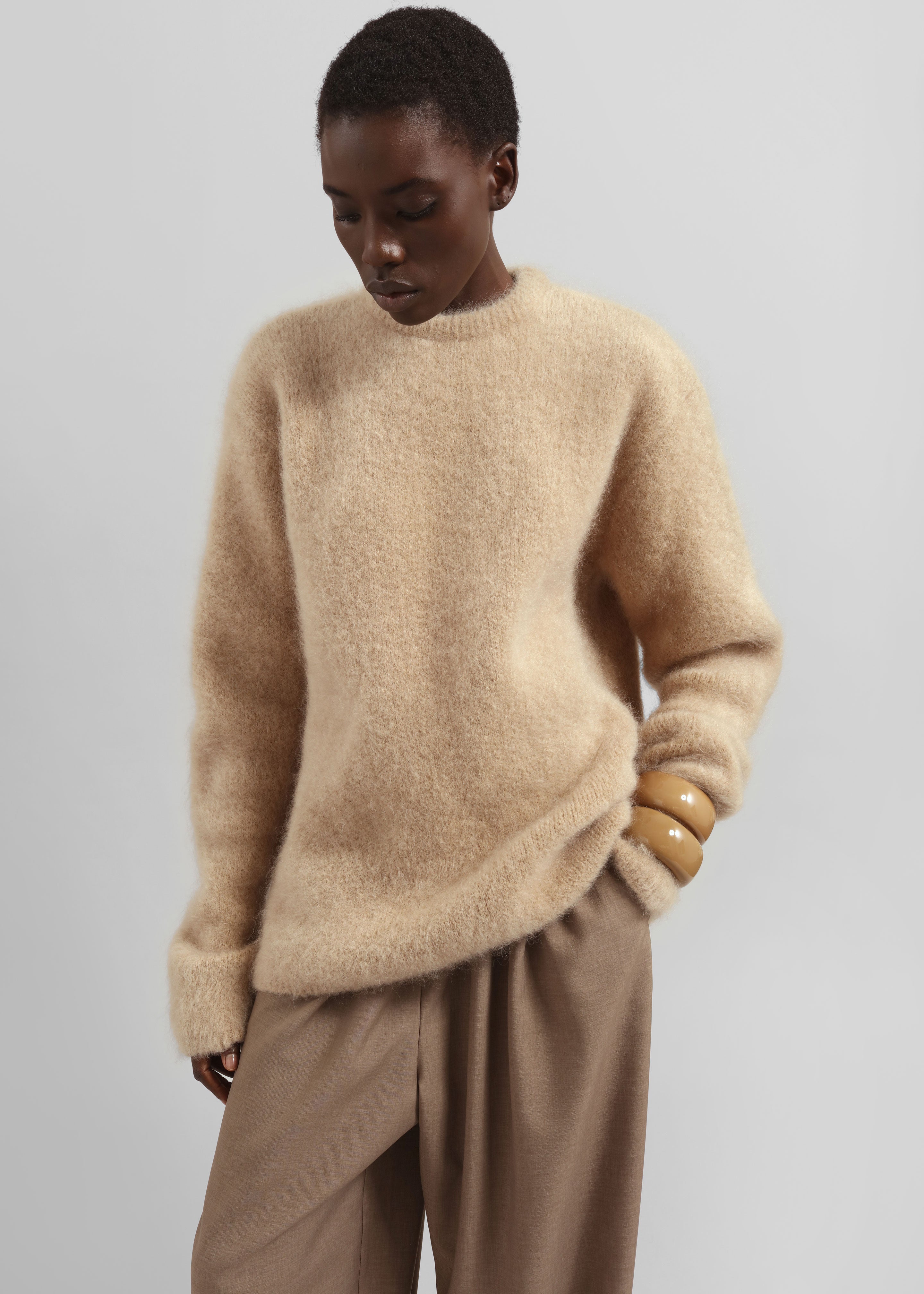 Ellery Mohair Crewneck Sweater - Beige – The Frankie Shop