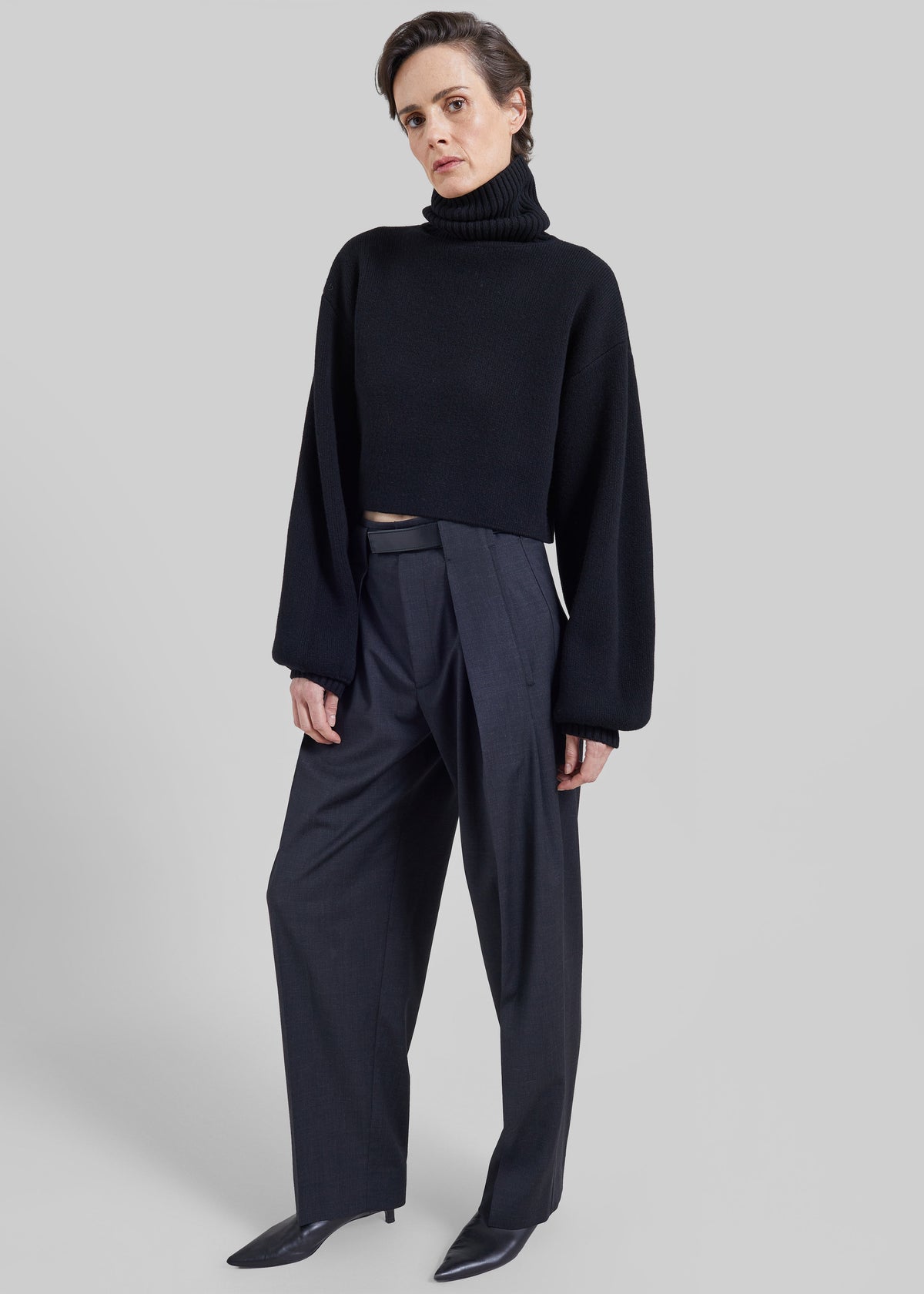 Elly Balloon Sleeve Turtleneck Sweater - Black