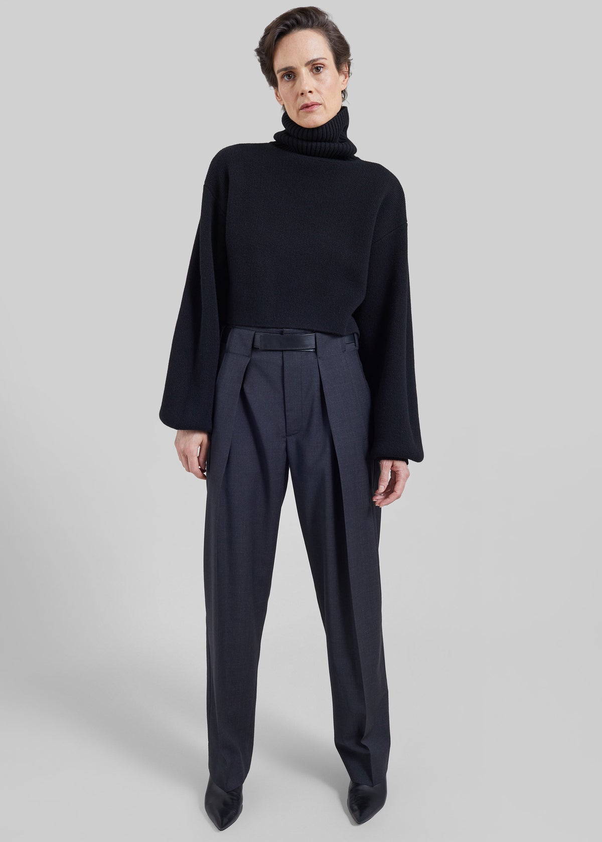 Elly Balloon Sleeve Turtleneck Sweater - Black