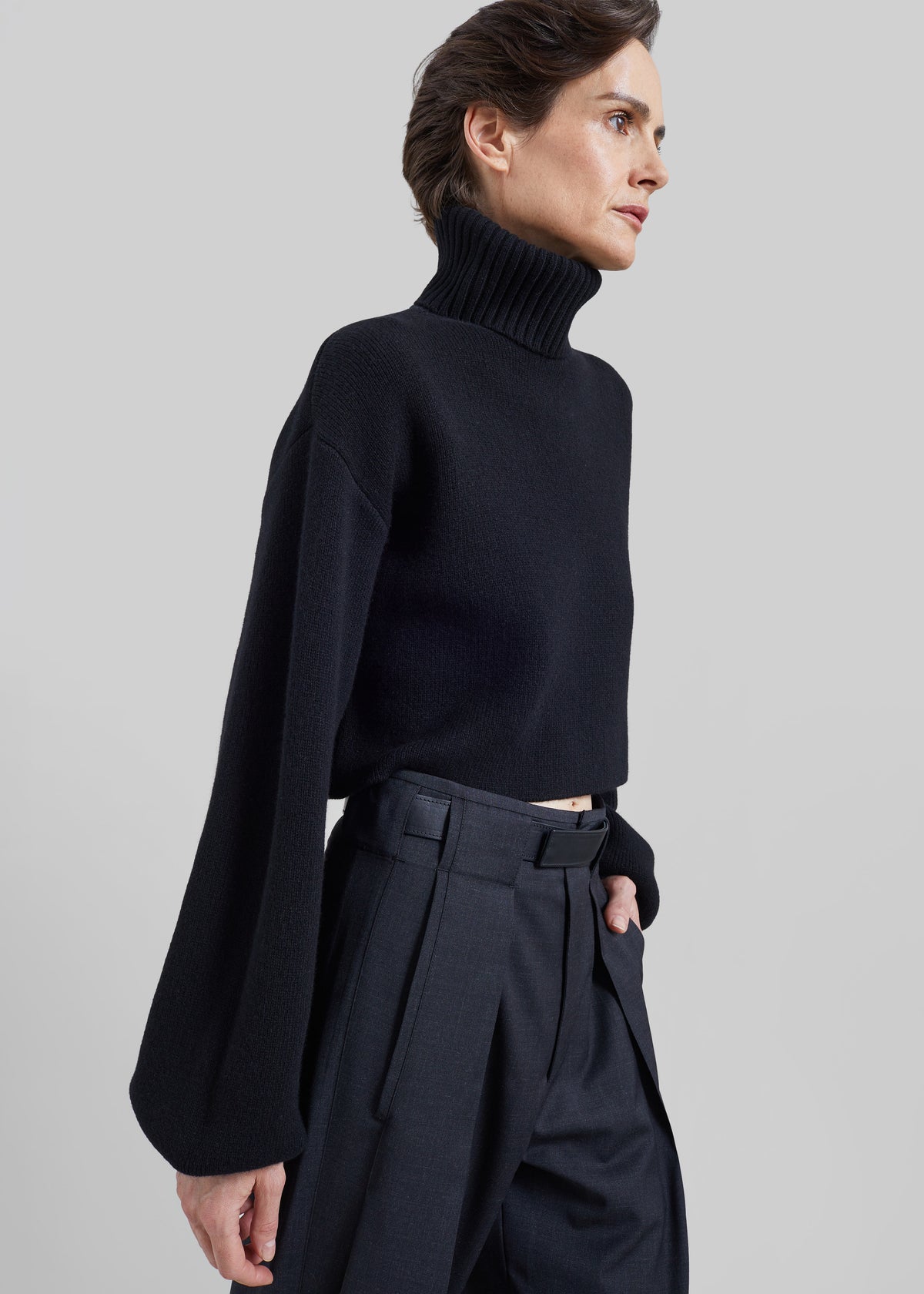 Elly Balloon Sleeve Turtleneck Sweater - Black