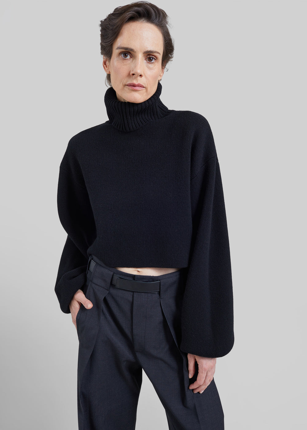 Elly Balloon Sleeve Turtleneck Sweater - Black - 1