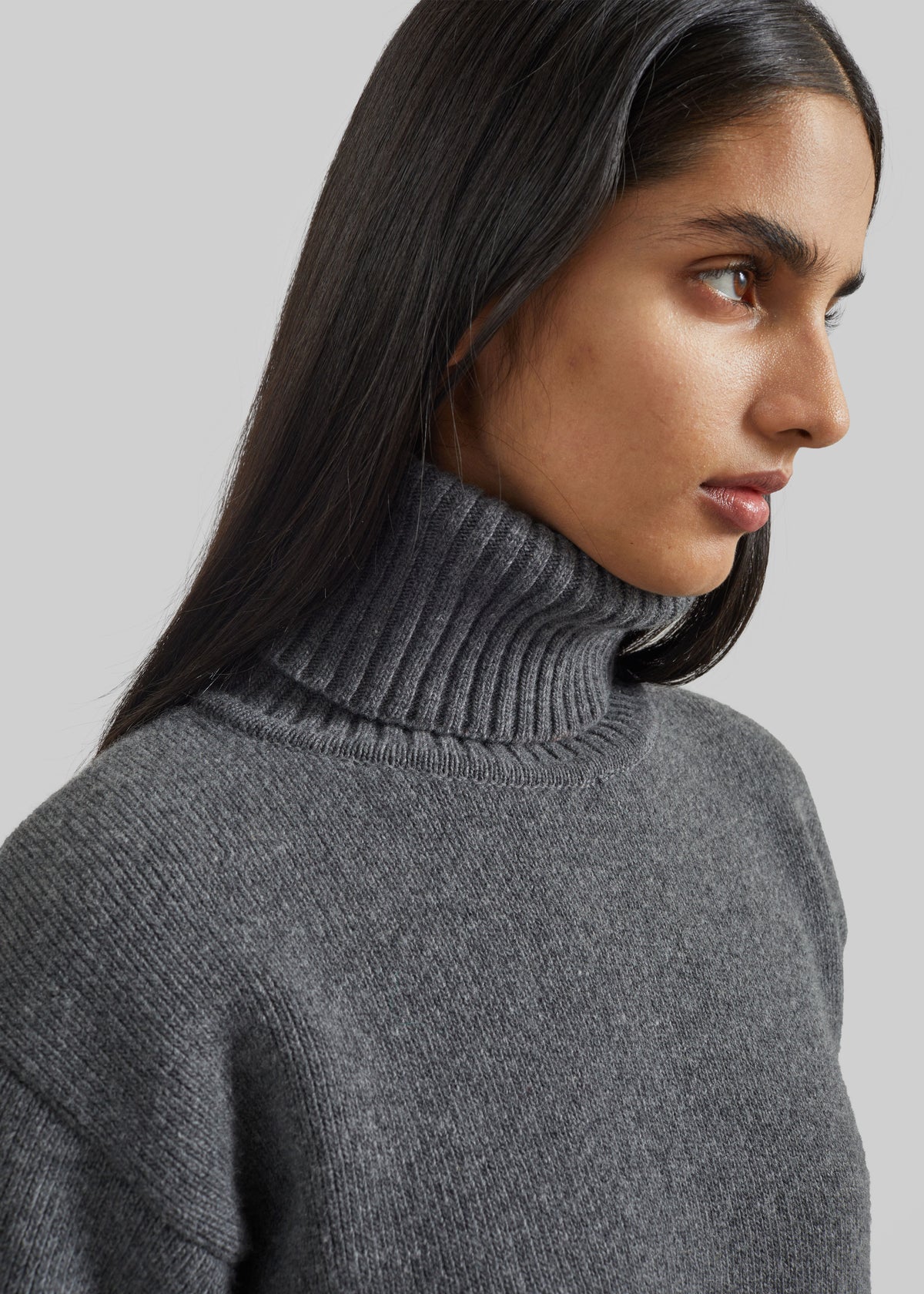 Elly Balloon Sleeve Turtleneck Sweater - Grey