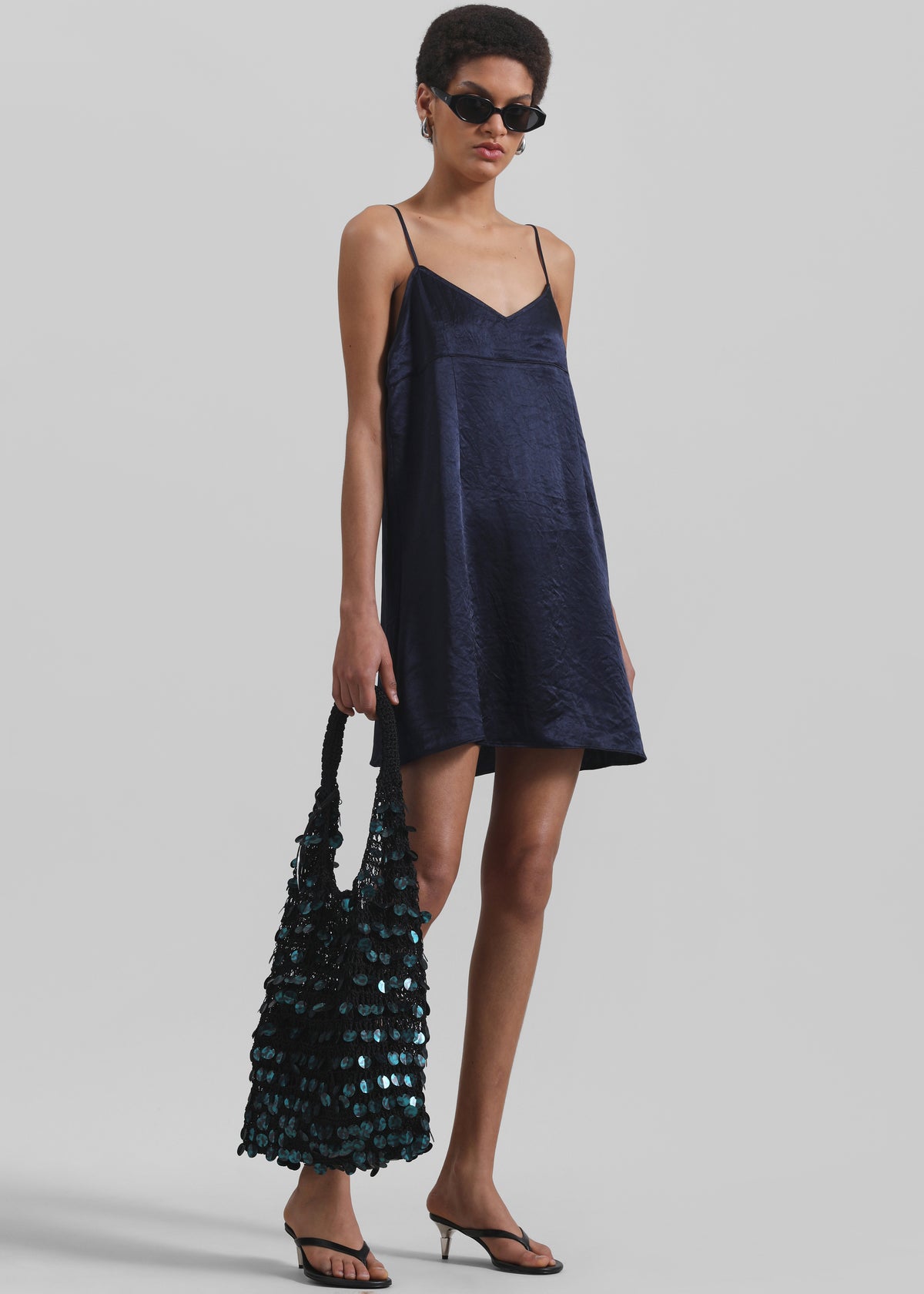 Elma Satin Mini Dress - Navy The Frankie Shop Elma Satin Mini Dress - Navy The Frankie Shop