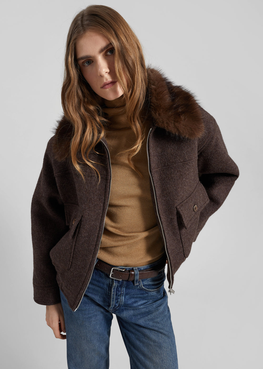 Elmont Brushed Wool Quilted Jacket - Brown