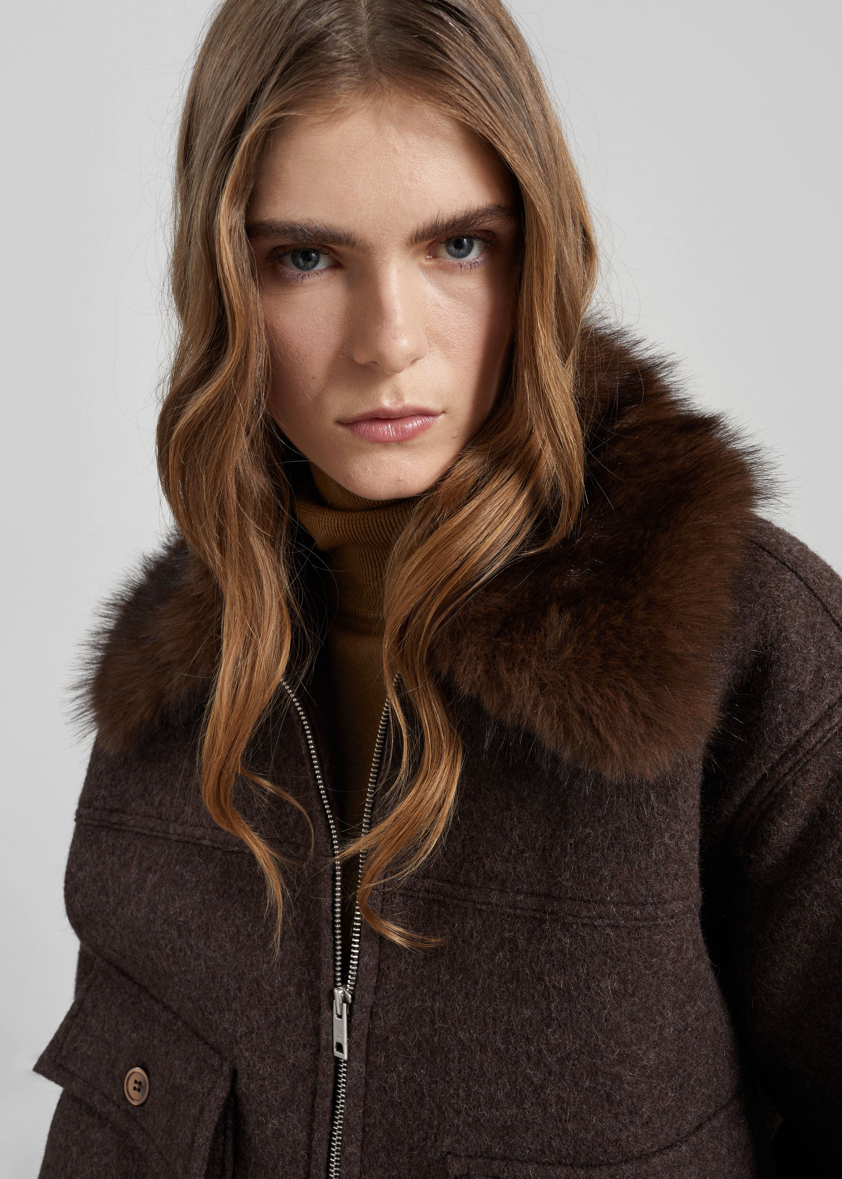 Elmont Brushed Wool Quilted Jacket - Brown - 3