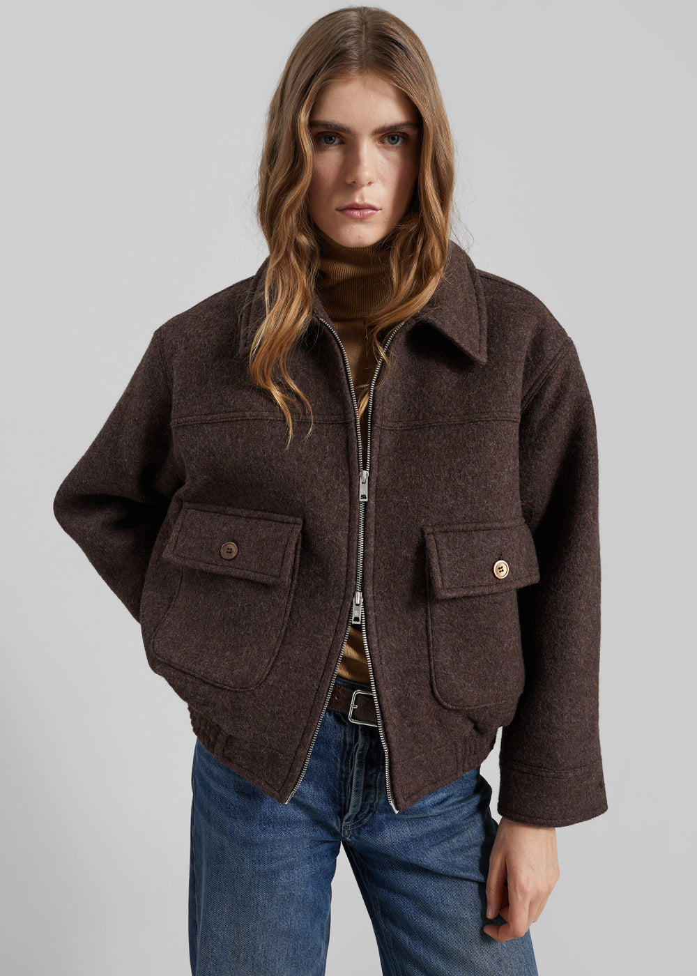 Elmont Brushed Wool Quilted Jacket - Brown - 1