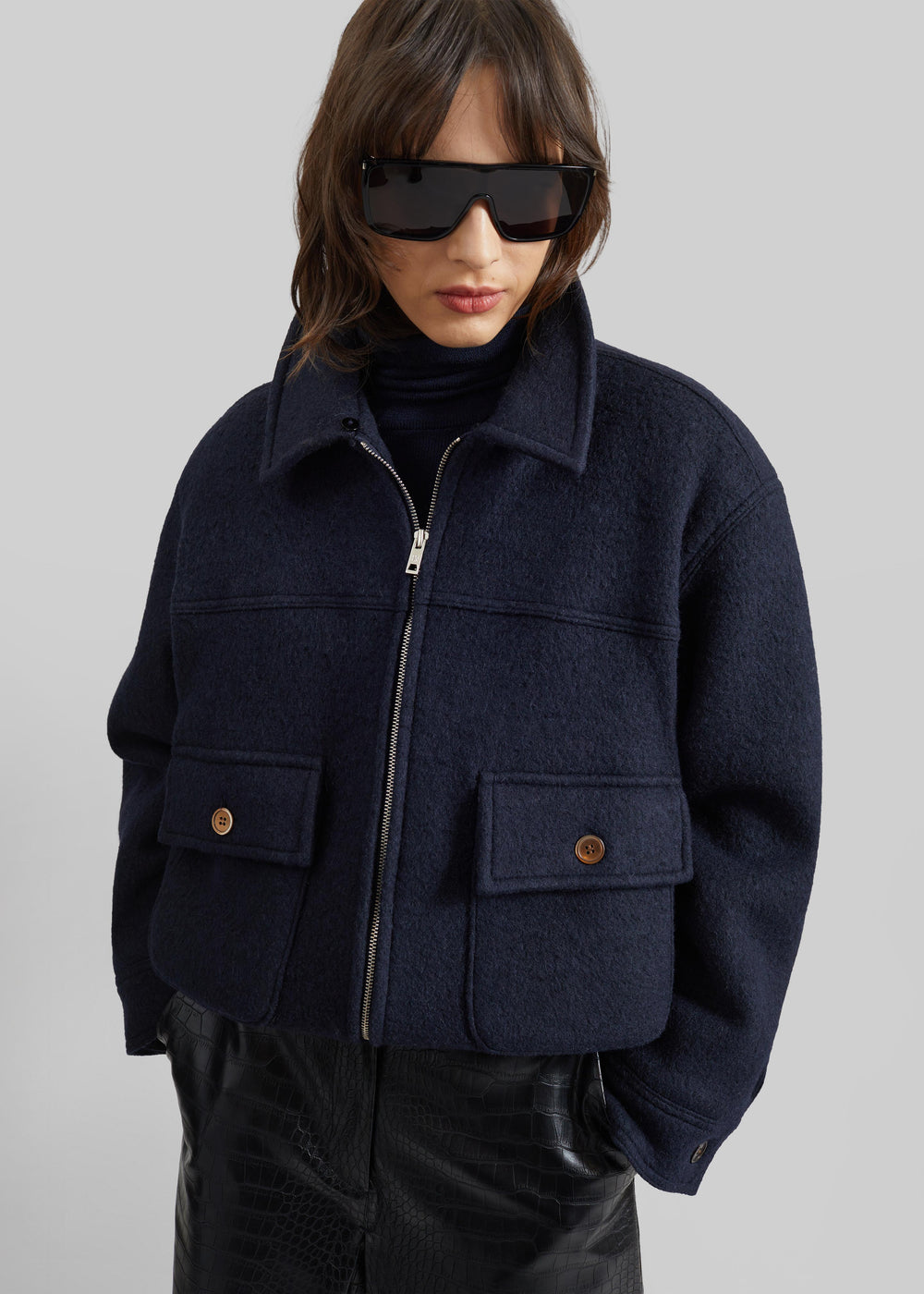 Elmont Brushed Wool Quilted Jacket - Dark Navy