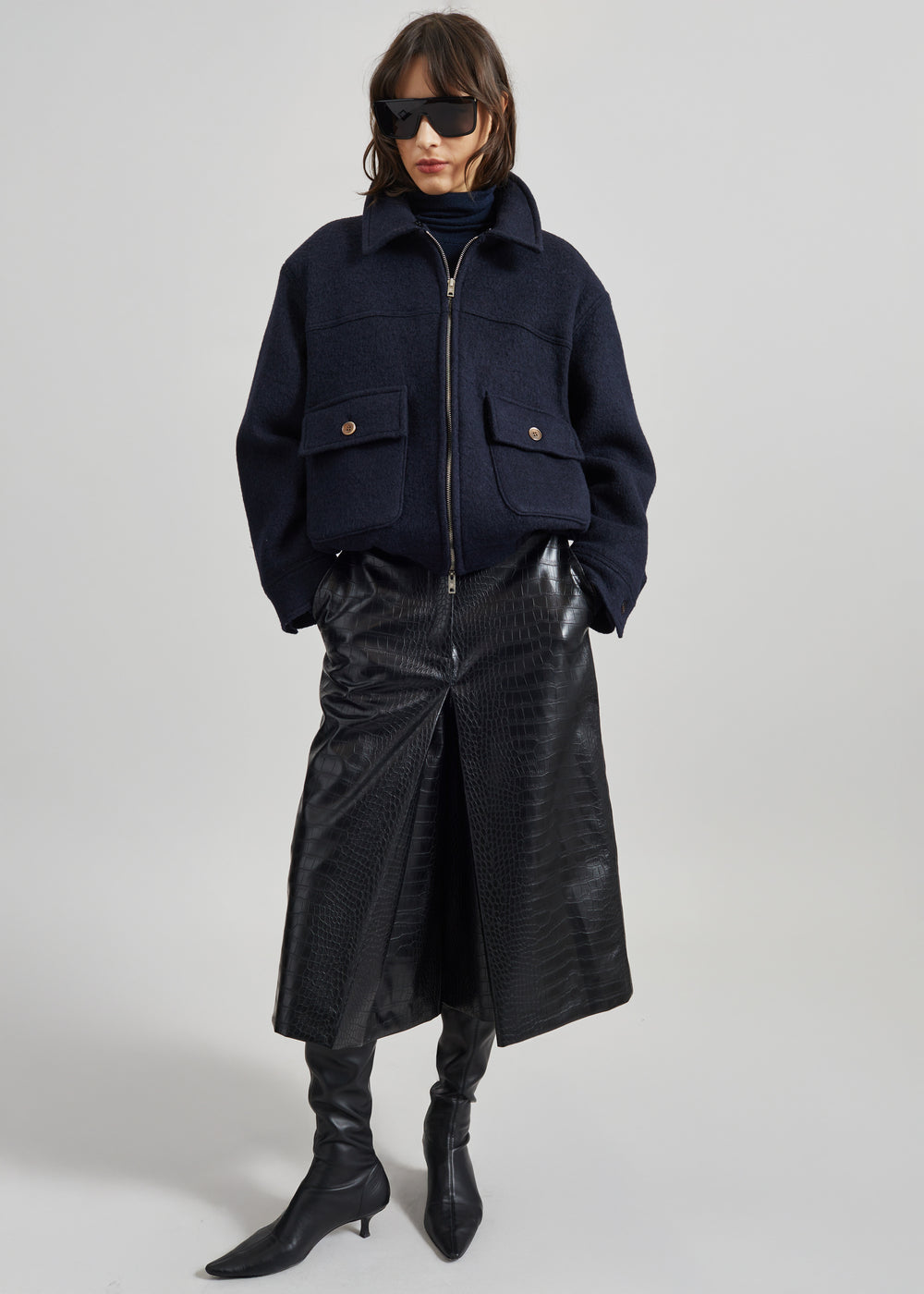 Elmont Brushed Wool Quilted Jacket - Dark Navy - 1