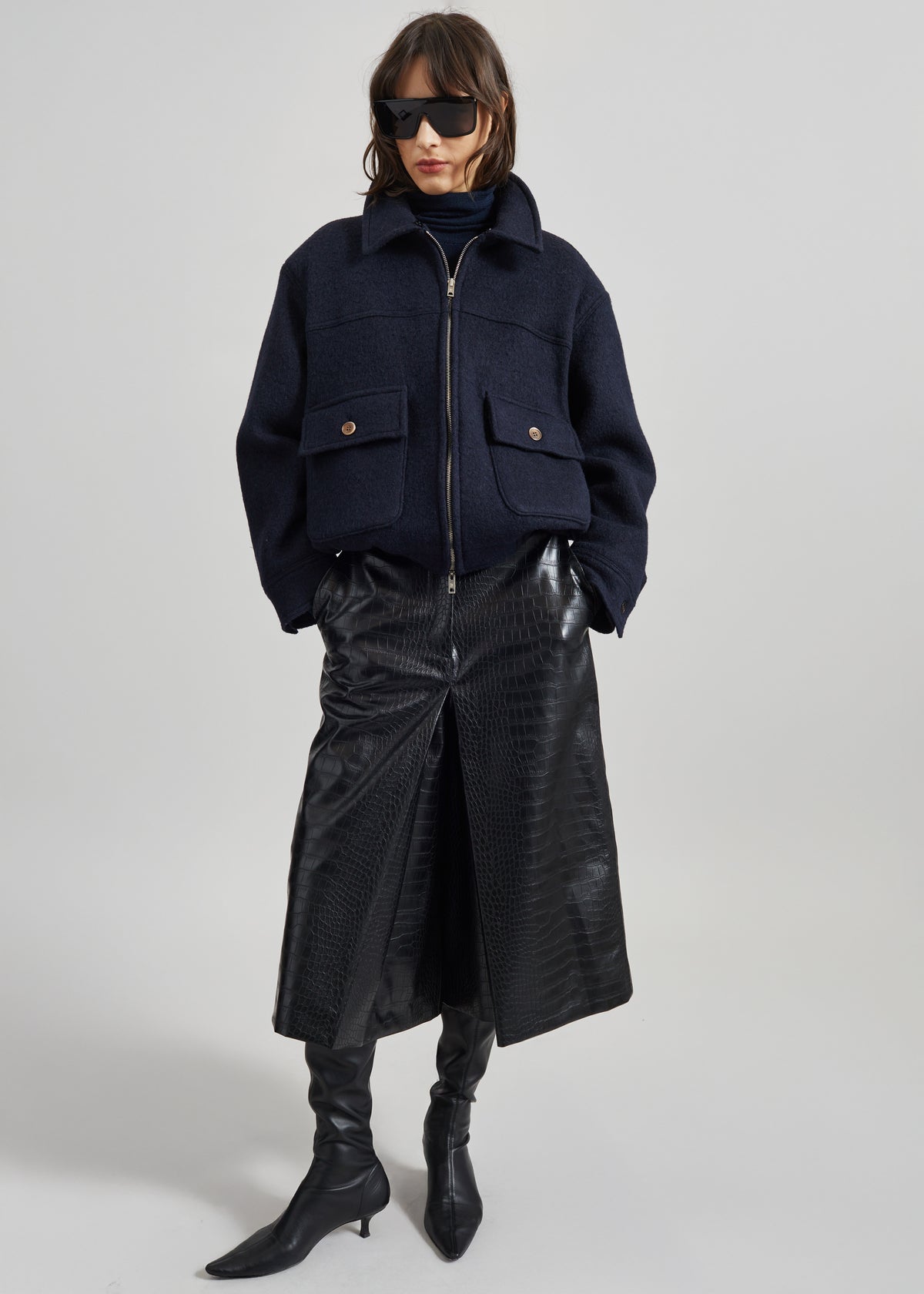 Elmont Brushed Wool Quilted Jacket - Dark Navy - 3