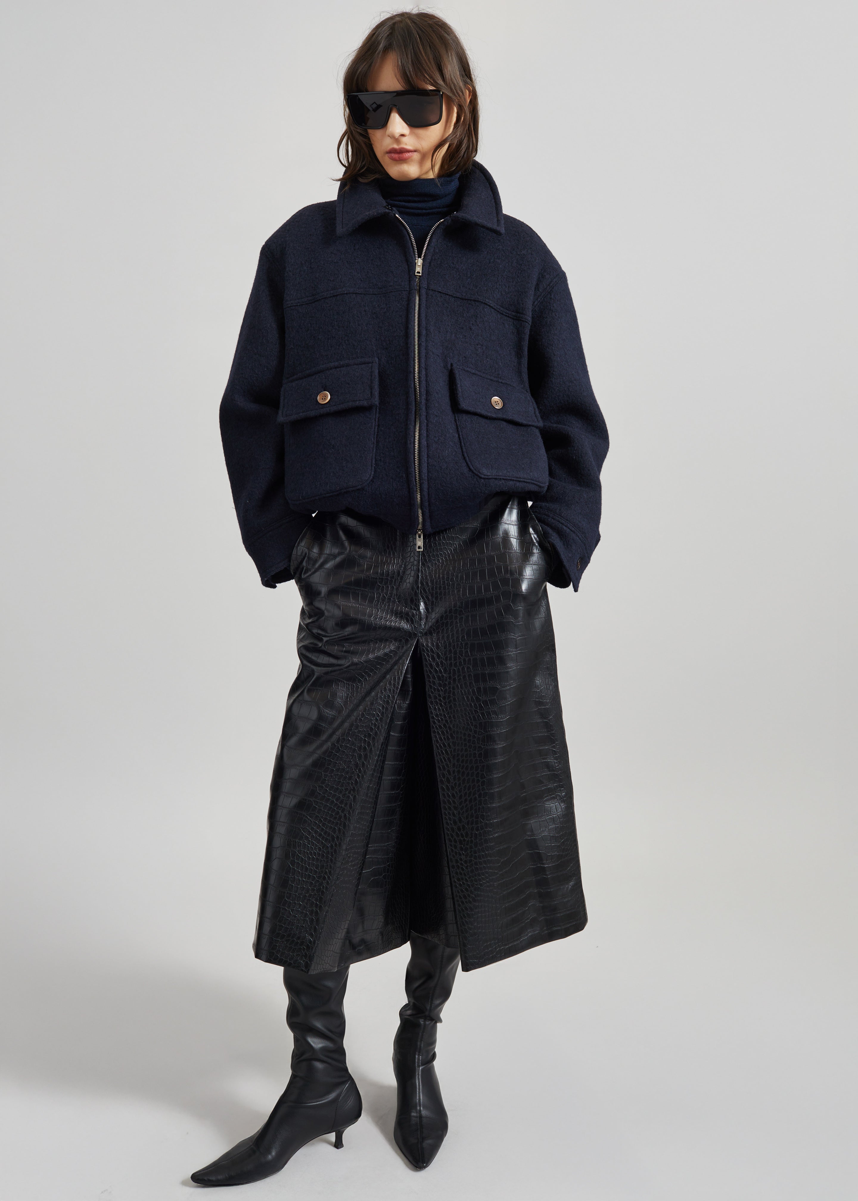 Elmont Brushed Wool Quilted Jacket - Dark Navy - 3