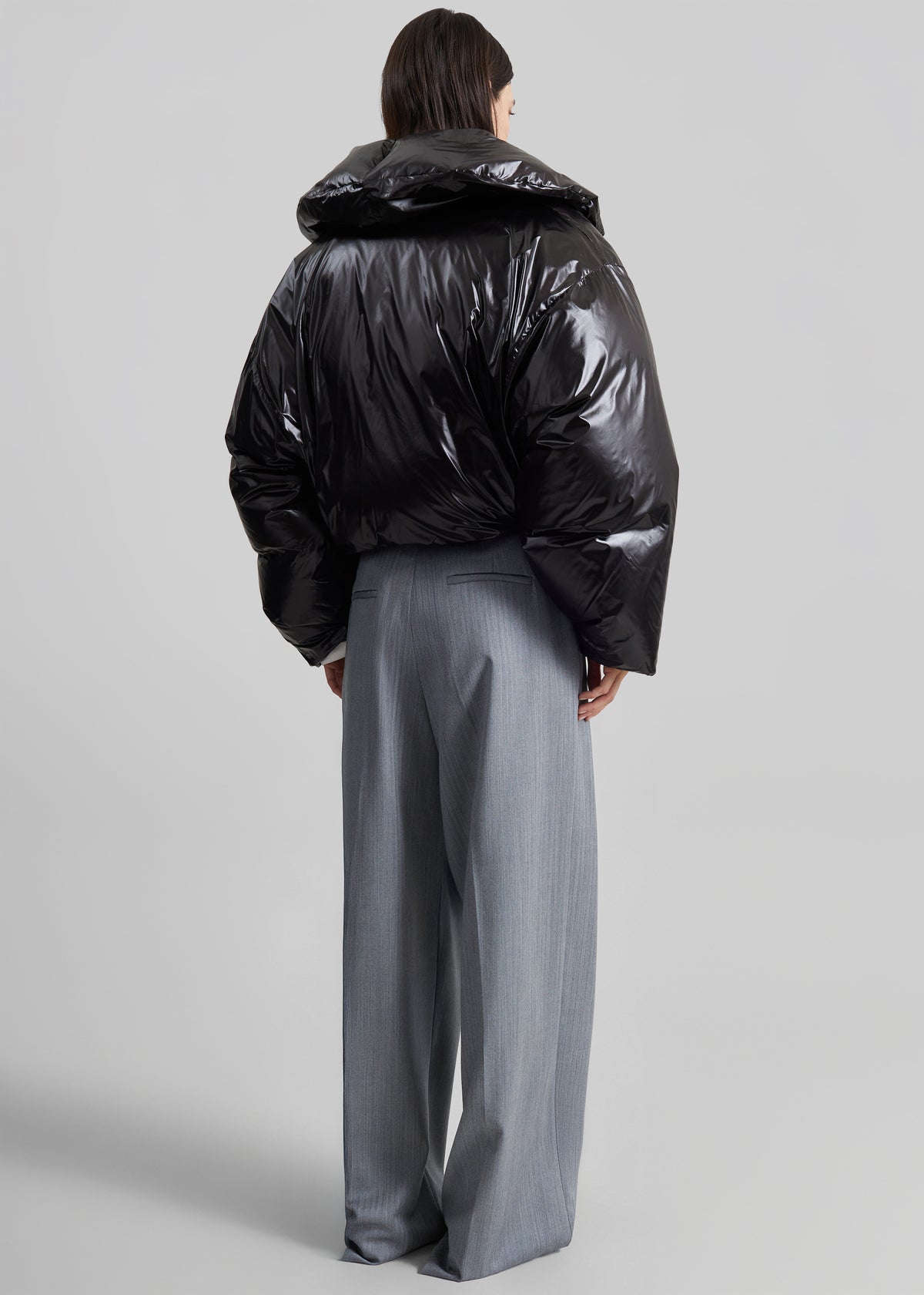 Elren Shawl Collar Cropped Puffer Jacket - Black