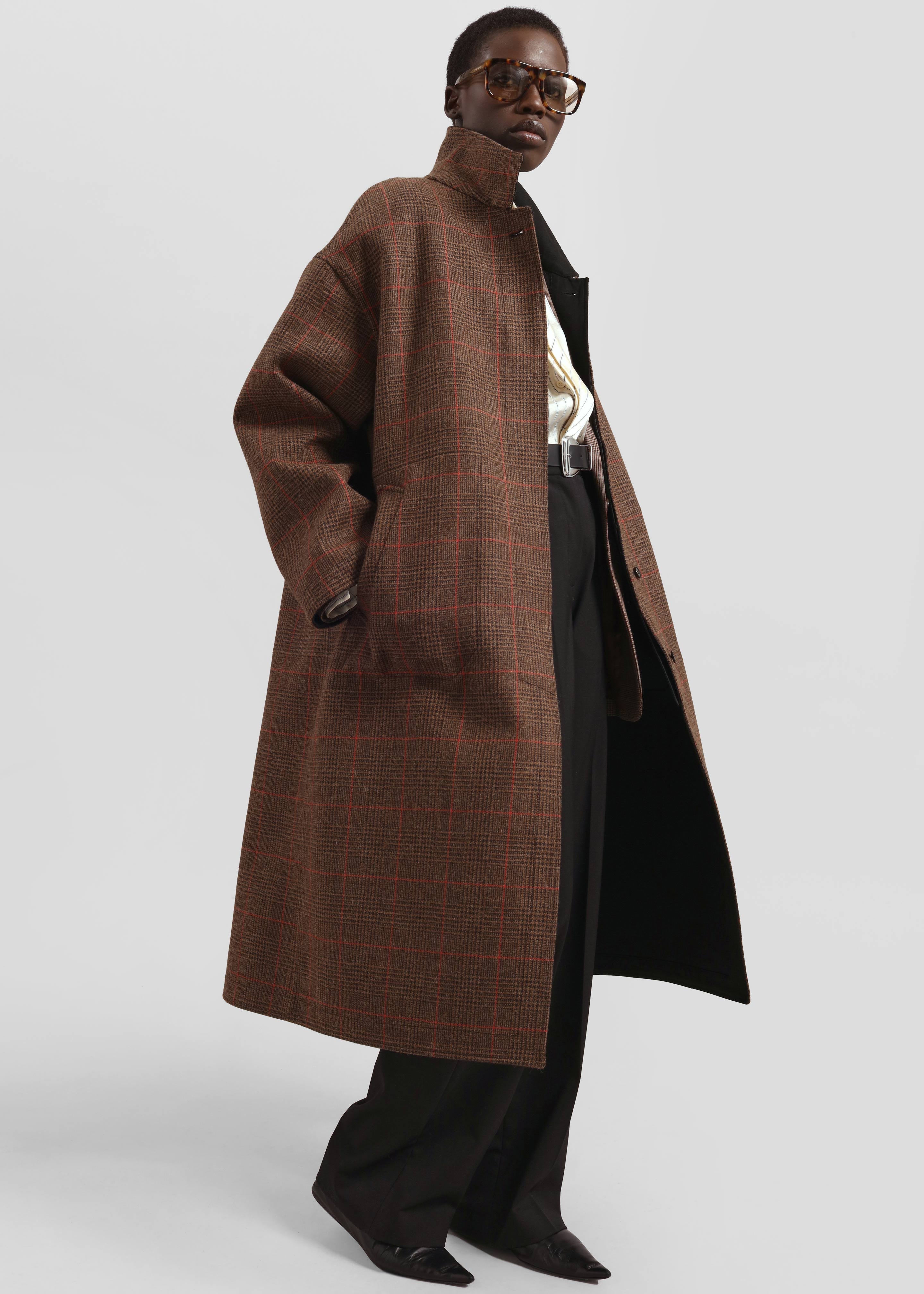 Elton Reversible Car Coat - Brown Glen Plaid - 1