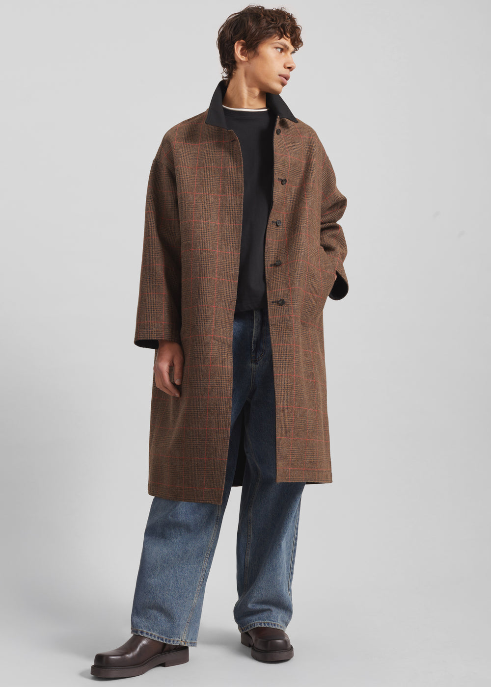 Elton Reversible Car Coat - Brown Glen Plaid - 1
