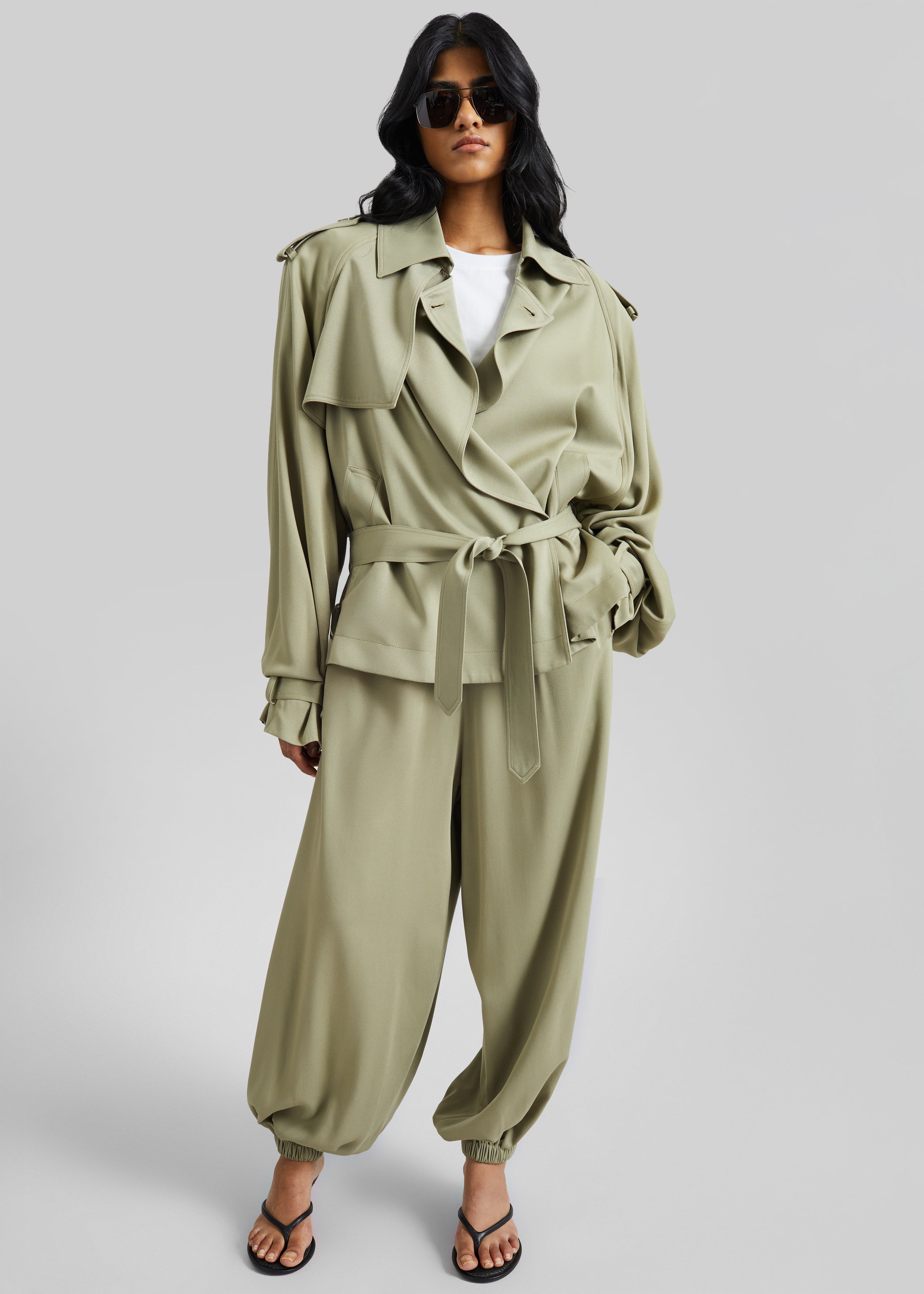 Elva Fluid Short Trench - Sage – The Frankie Shop